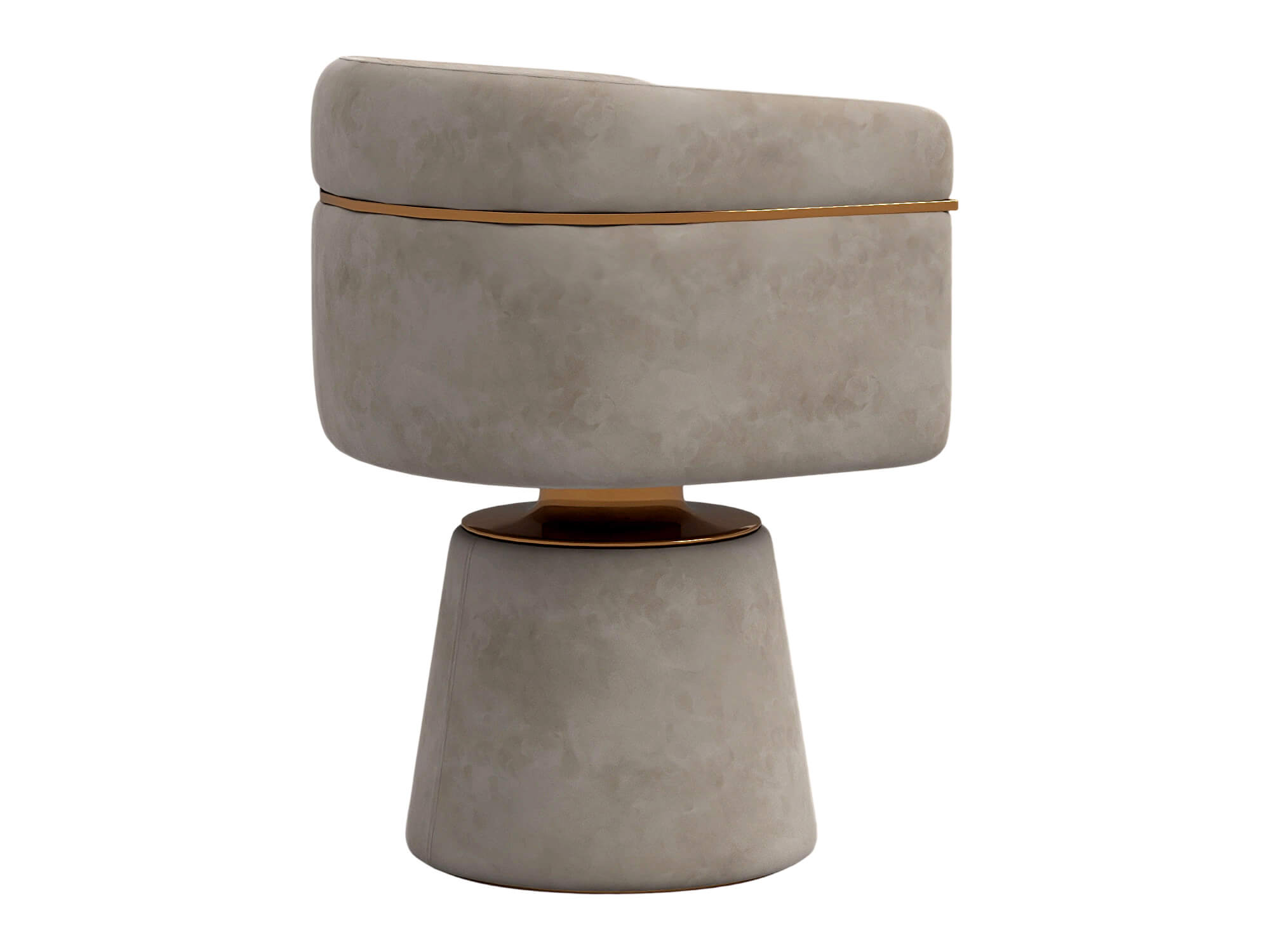 Gray Upholstered Swivel Armchair with Gold Accents and 3D Model