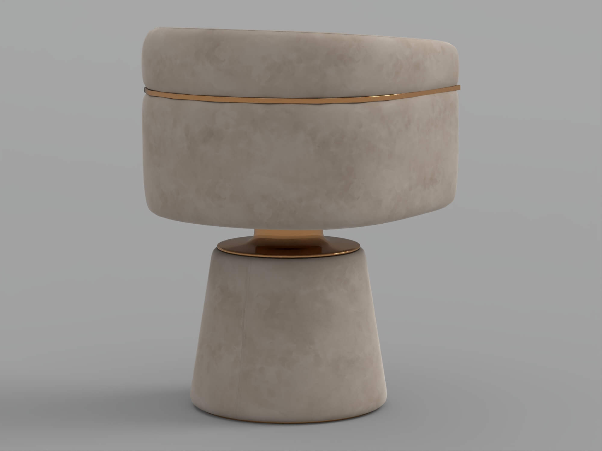 Gray Upholstered Swivel Armchair with Gold Accents and 3D Model
