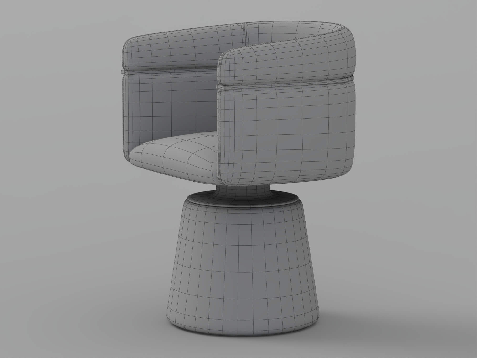 Gray Upholstered Swivel Armchair with Gold Accents and 3D Model