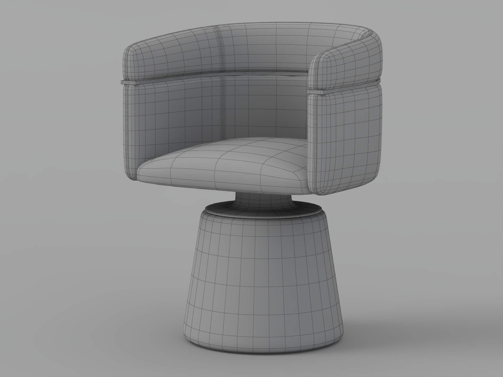Gray Upholstered Swivel Armchair with Gold Accents and 3D Model