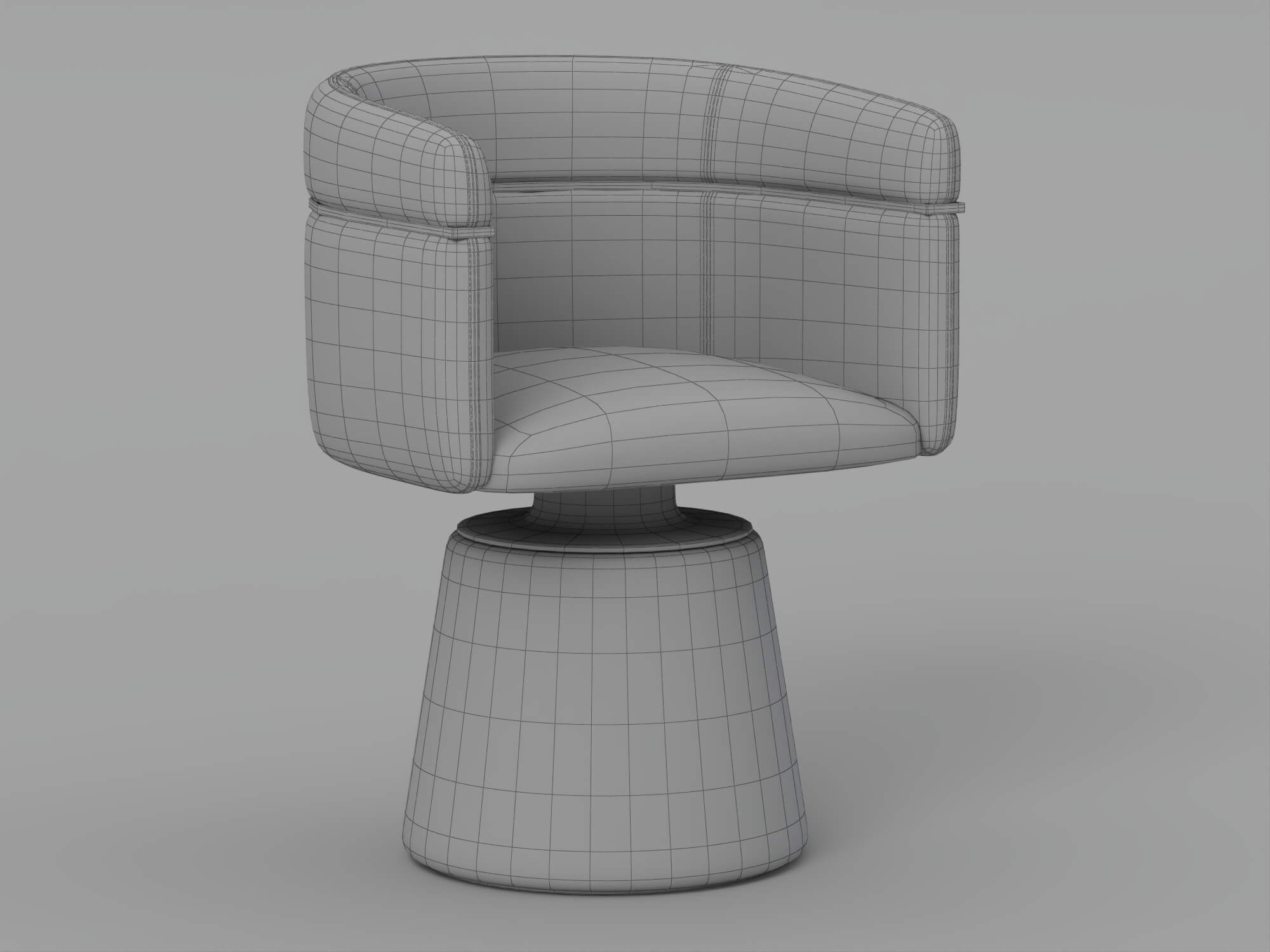 Gray Upholstered Swivel Armchair with Gold Accents and 3D Model