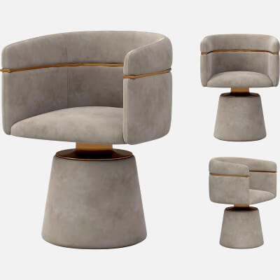 Gray Upholstered Swivel Armchair with Gold Accents and