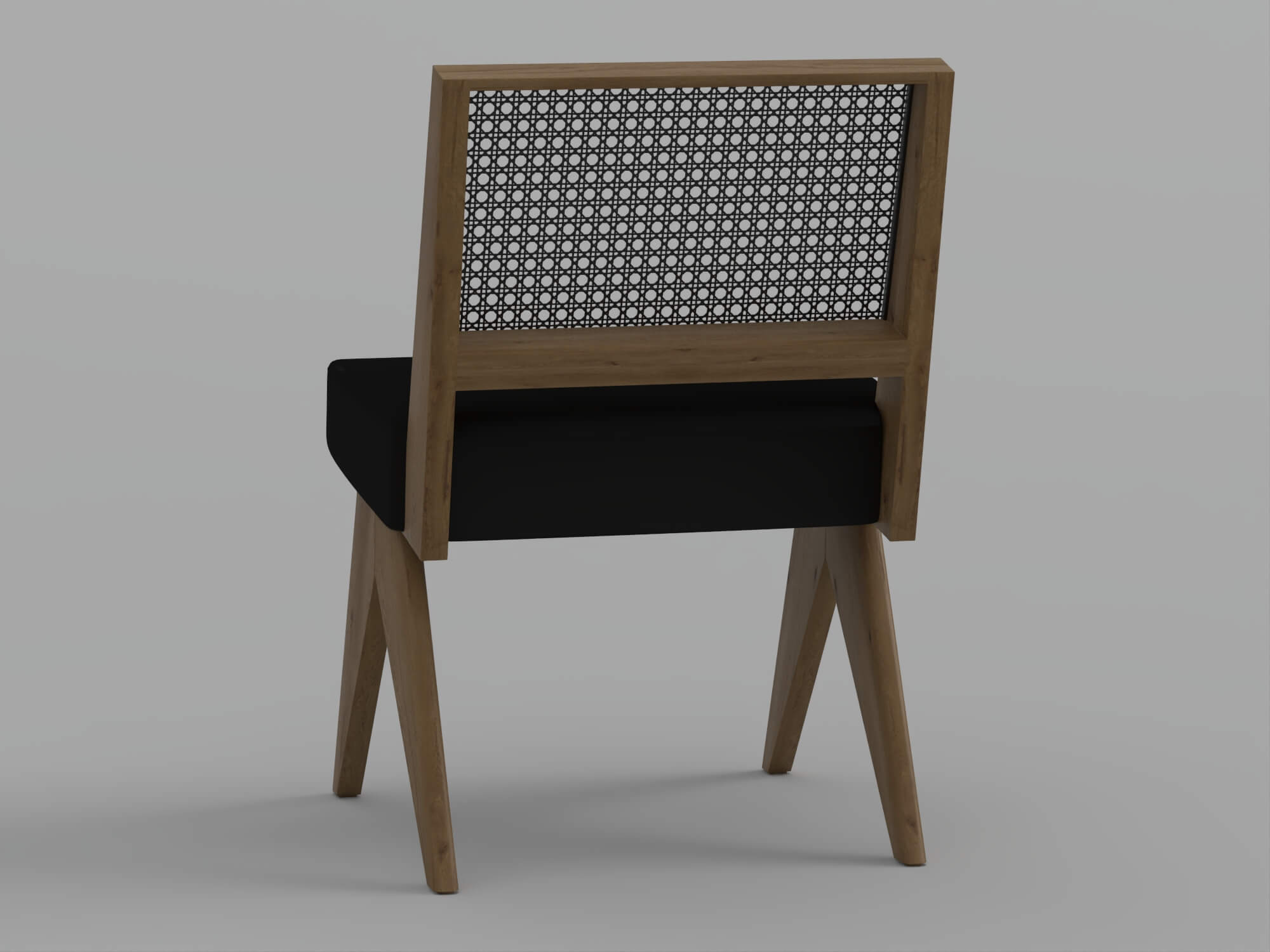 Light Wood Cane Back Chair with Black Cushion 3D Model
