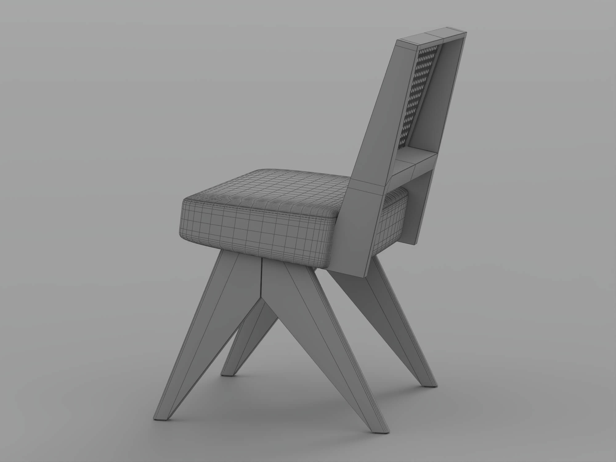 Light Wood Cane Back Chair with Black Cushion 3D Model