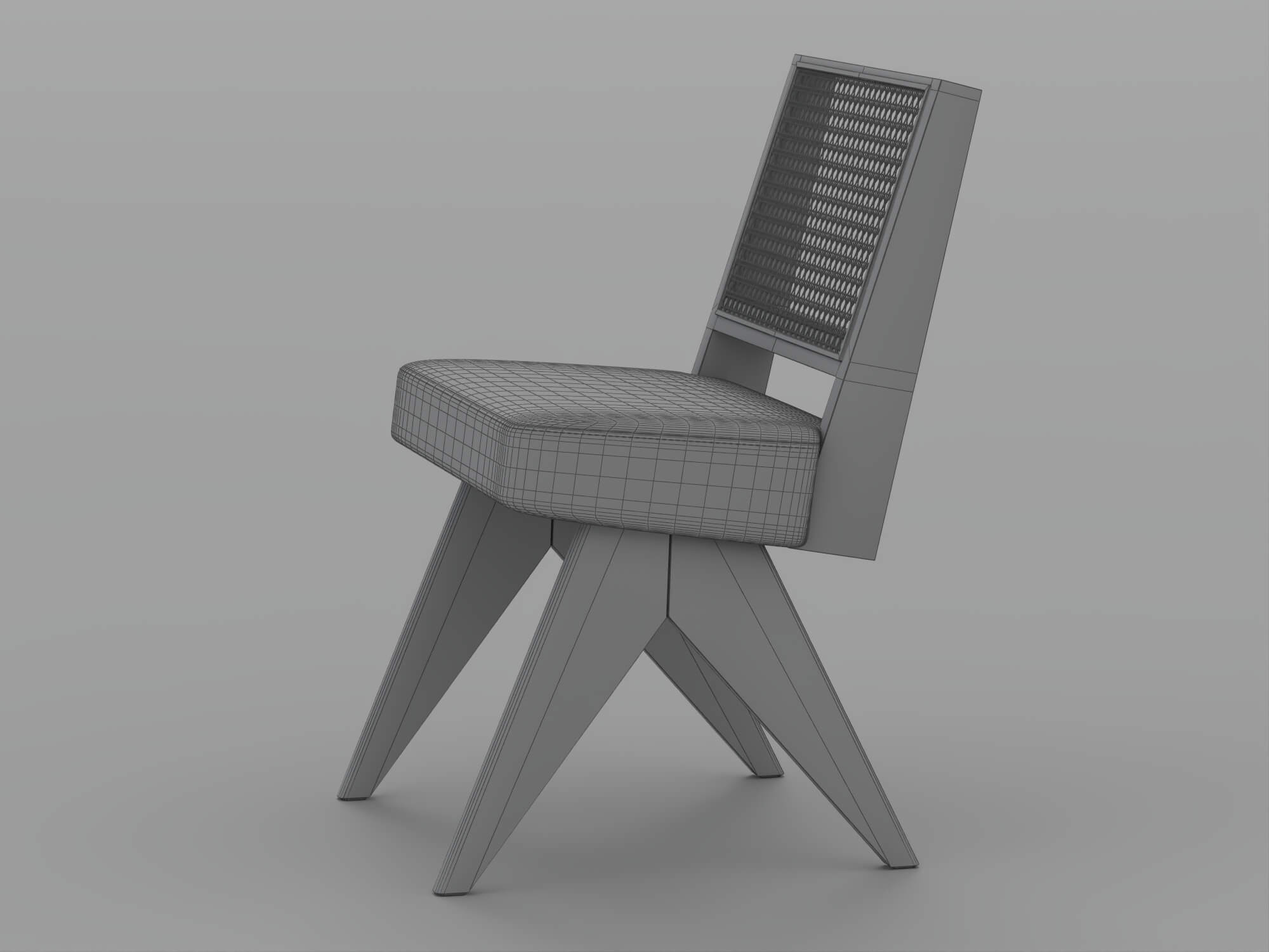 Light Wood Cane Back Chair with Black Cushion 3D Model
