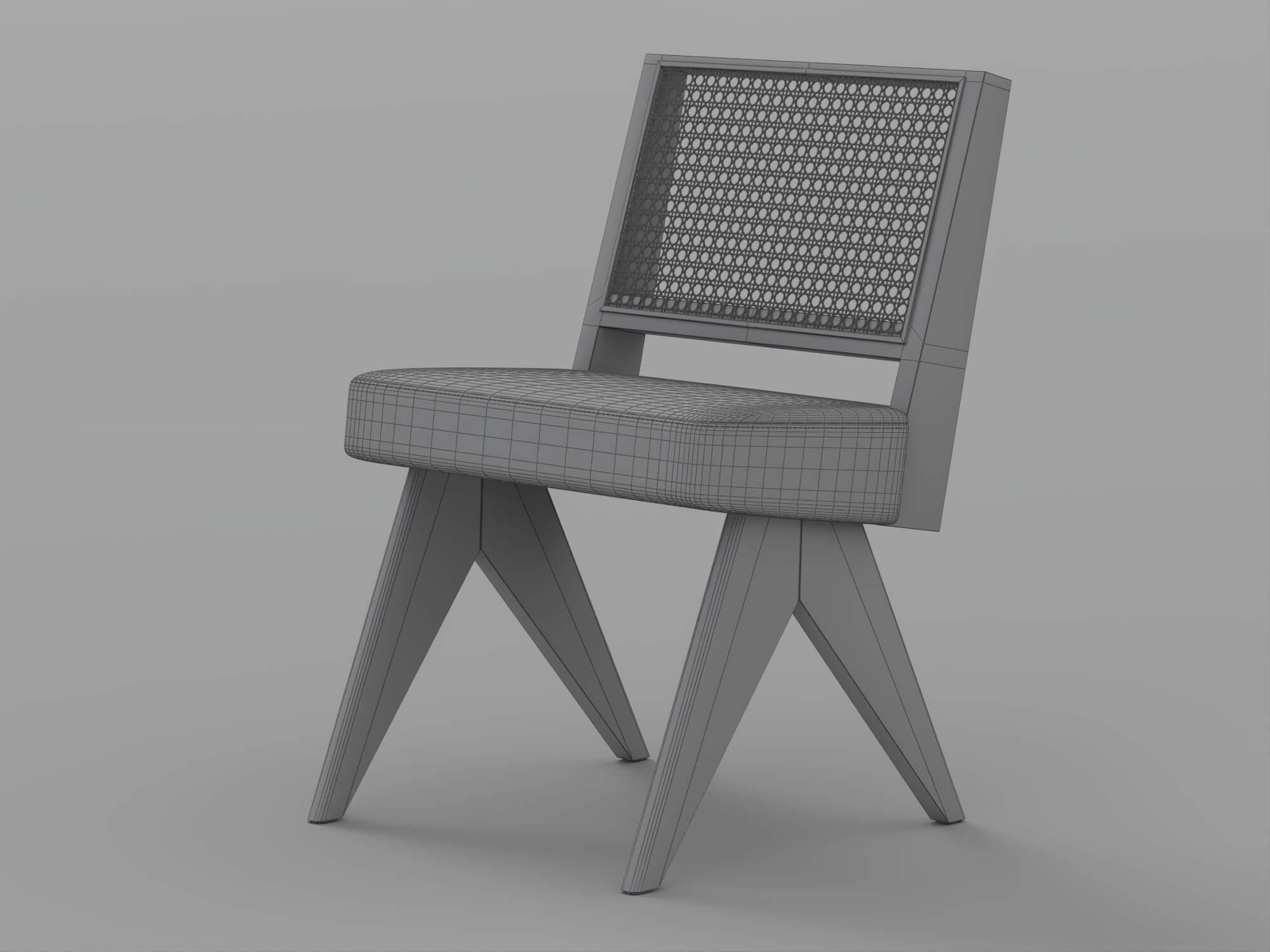 Light Wood Cane Back Chair with Black Cushion 3D Model