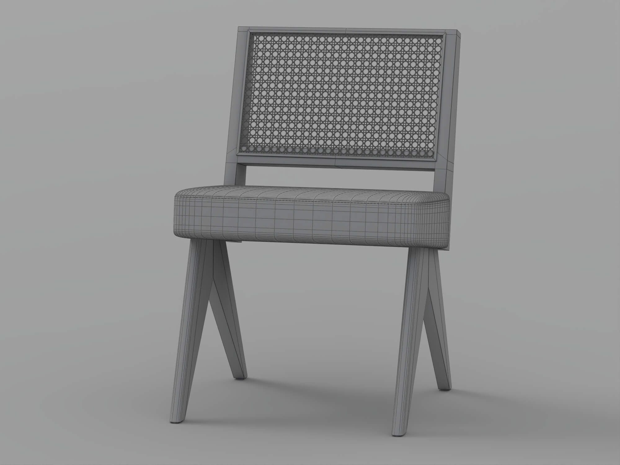 Light Wood Cane Back Chair with Black Cushion 3D Model