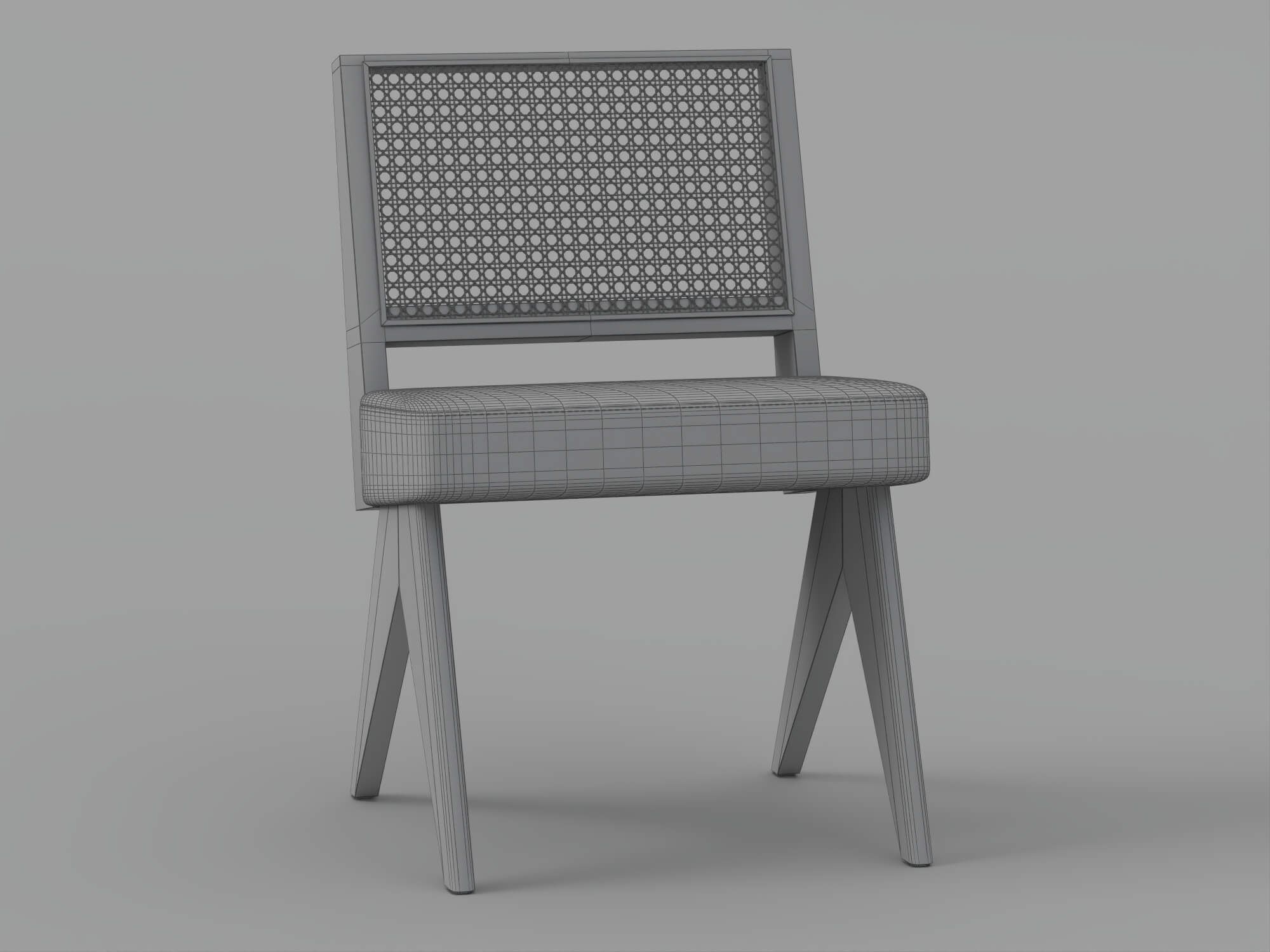 Light Wood Cane Back Chair with Black Cushion 3D Model