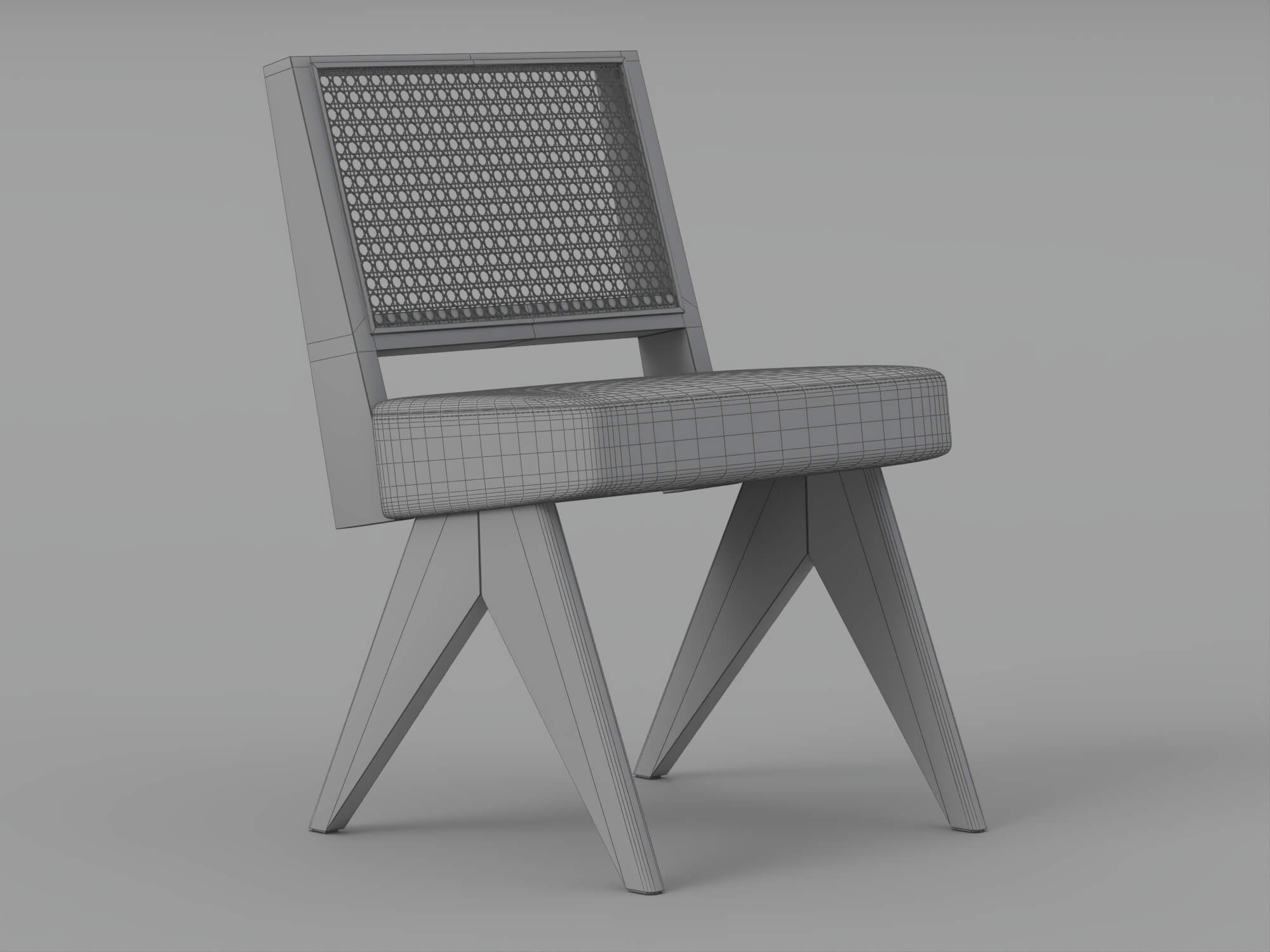 Light Wood Cane Back Chair with Black Cushion 3D Model