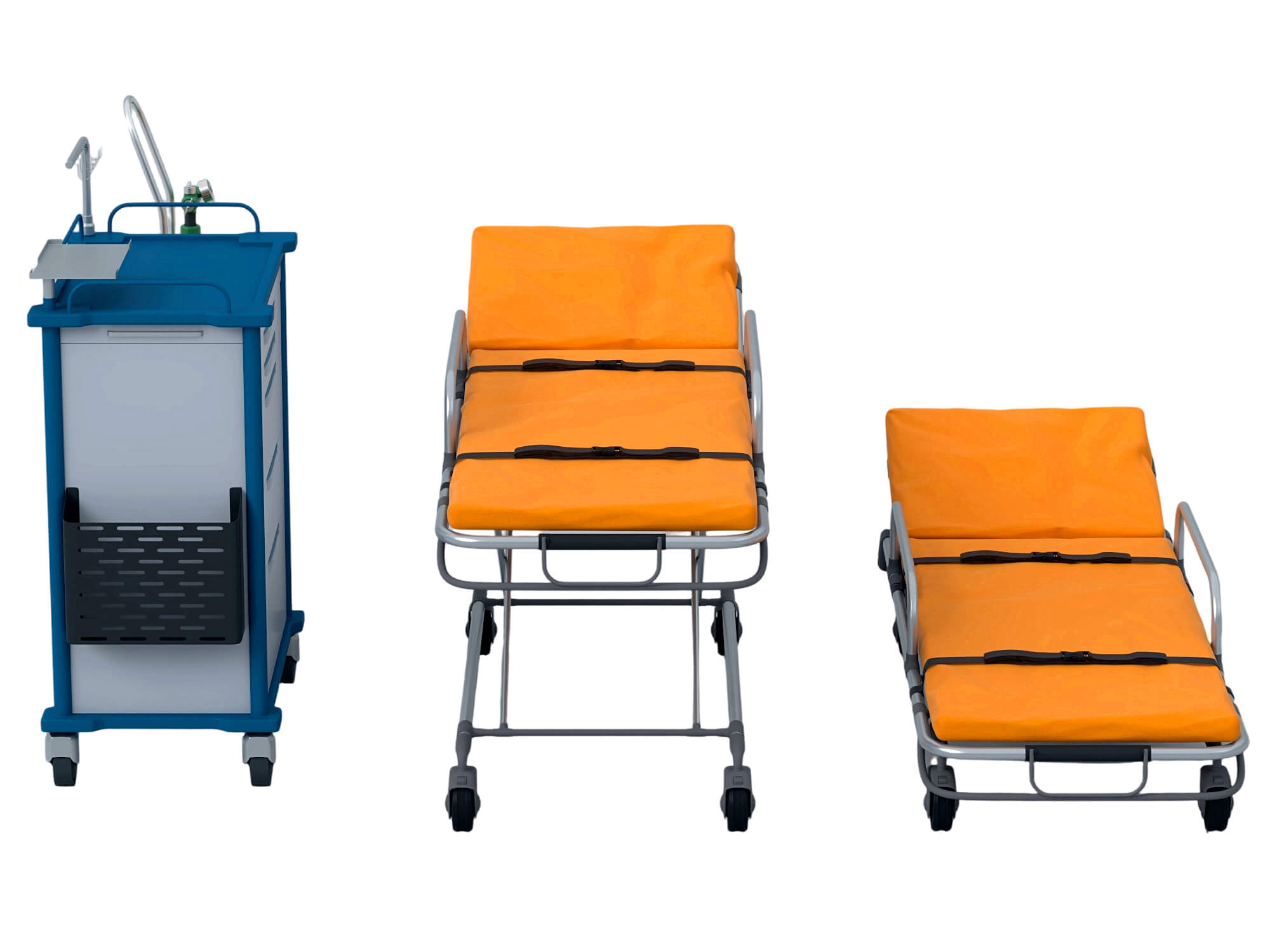 Medical Emergency Stretchers Cart And Oxygen Tank Set 3D Model