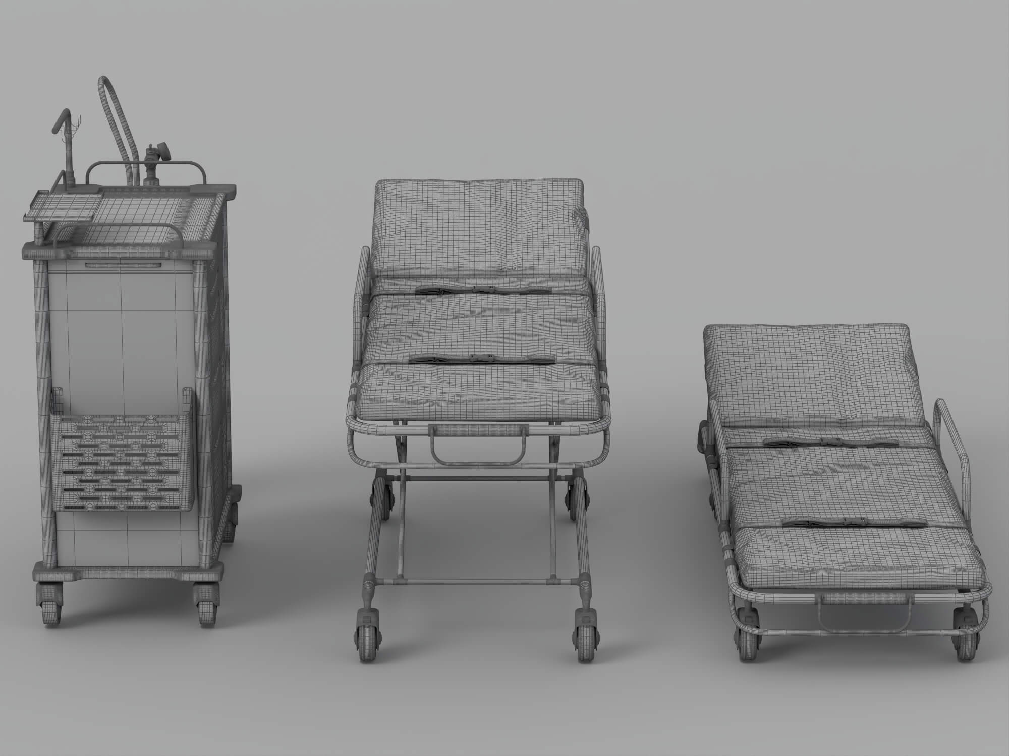 Medical Emergency Stretchers Cart And Oxygen Tank Set 3D Model