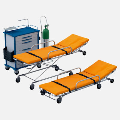 Medical Emergency Stretchers Cart And Oxygen Tank Set 3D Model