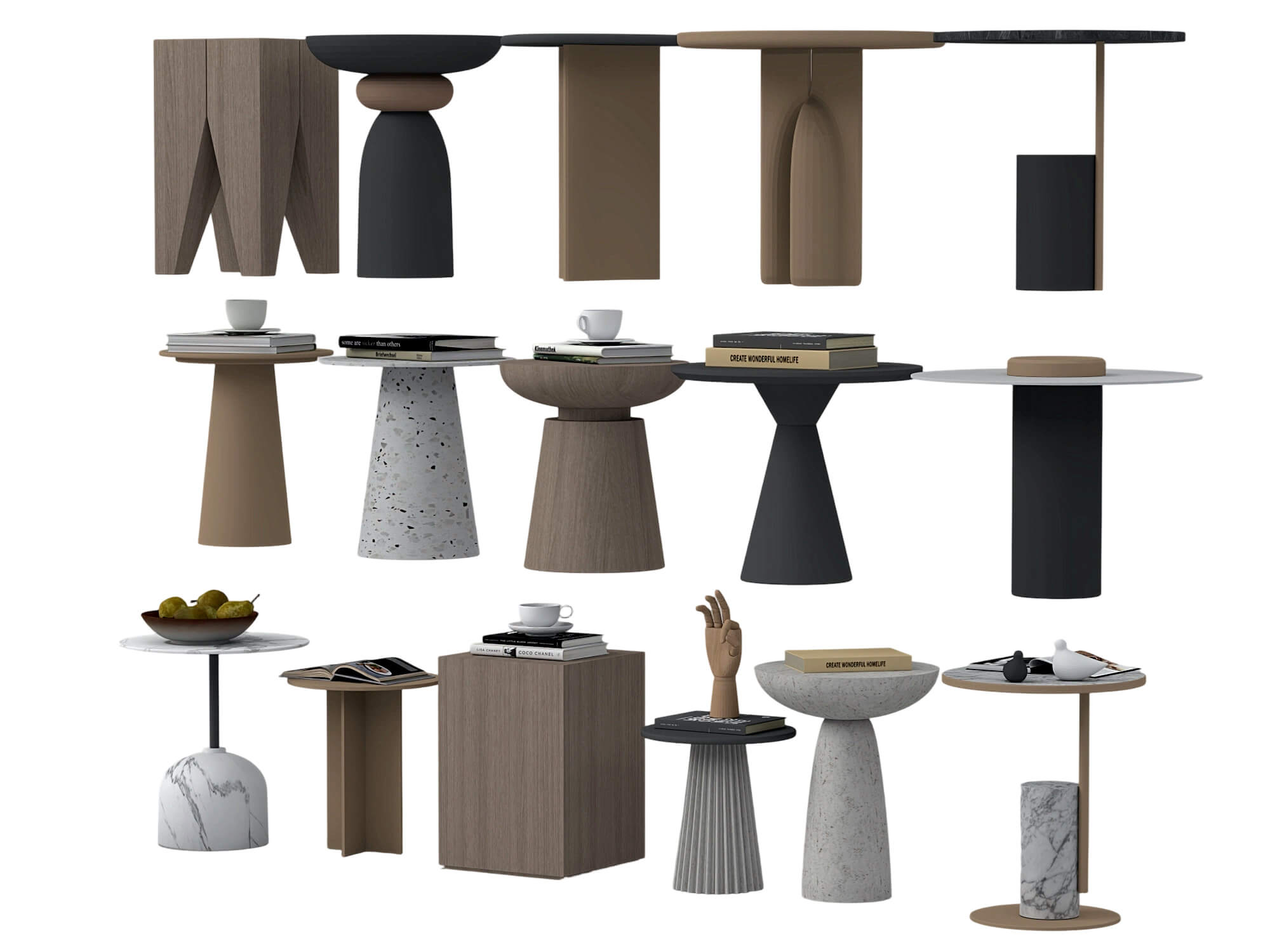 Modern Side Table Collection 3D Model Set 15 Pieces 3D Model