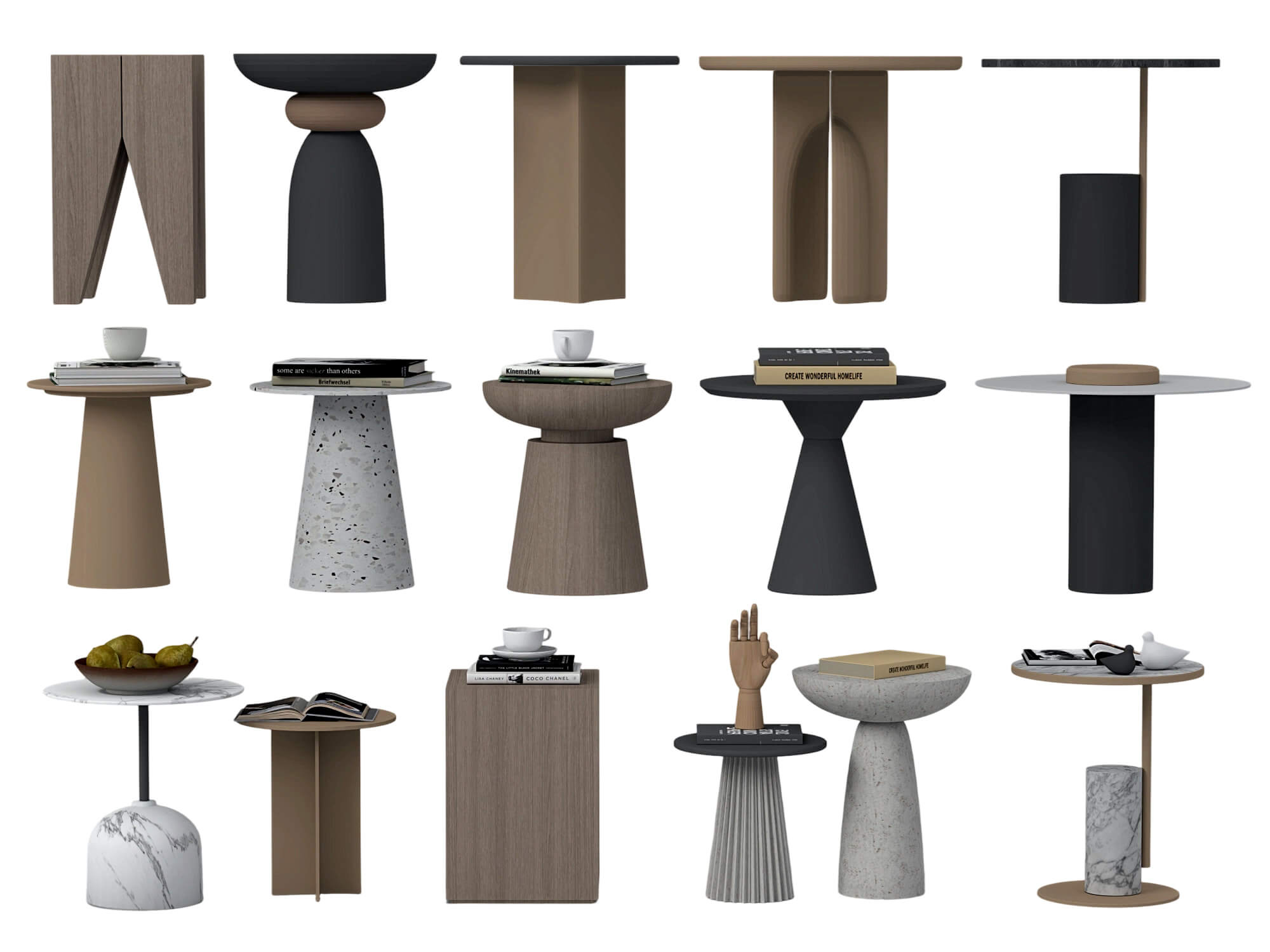 Modern Side Table Collection 3D Model Set 15 Pieces 3D Model