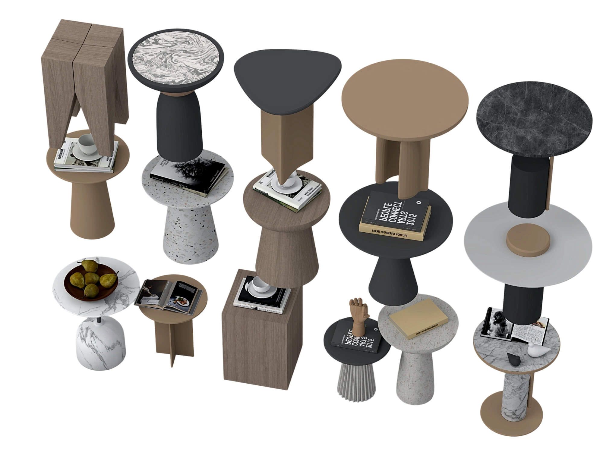 Modern Side Table Collection 3D Model Set 15 Pieces 3D Model