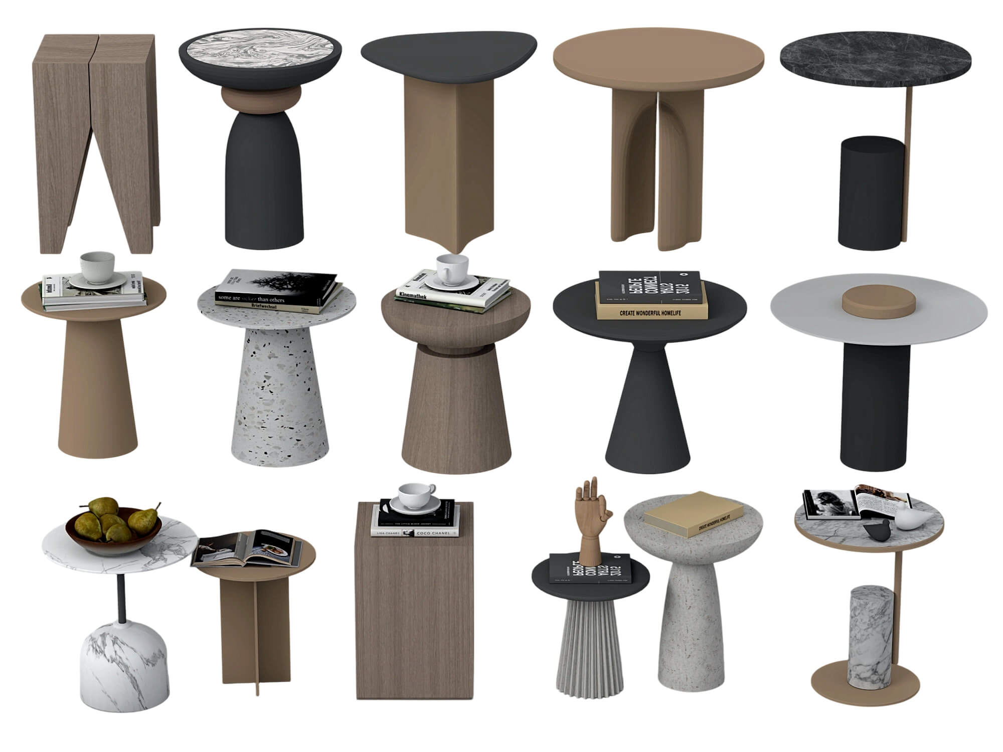 Modern Side Table Collection 3D Model Set 15 Pieces 3D Model