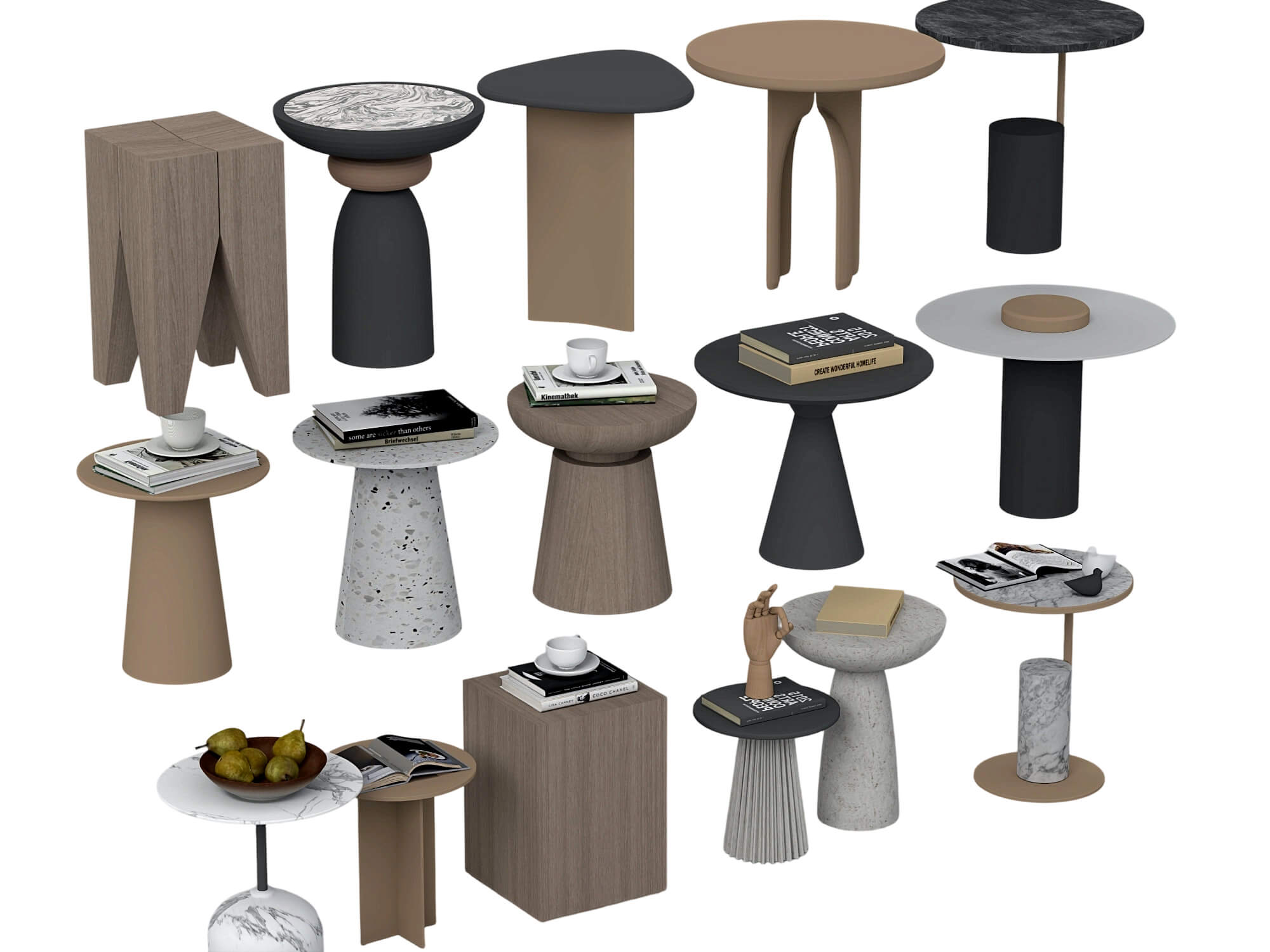 Modern Side Table Collection 3D Model Set 15 Pieces 3D Model