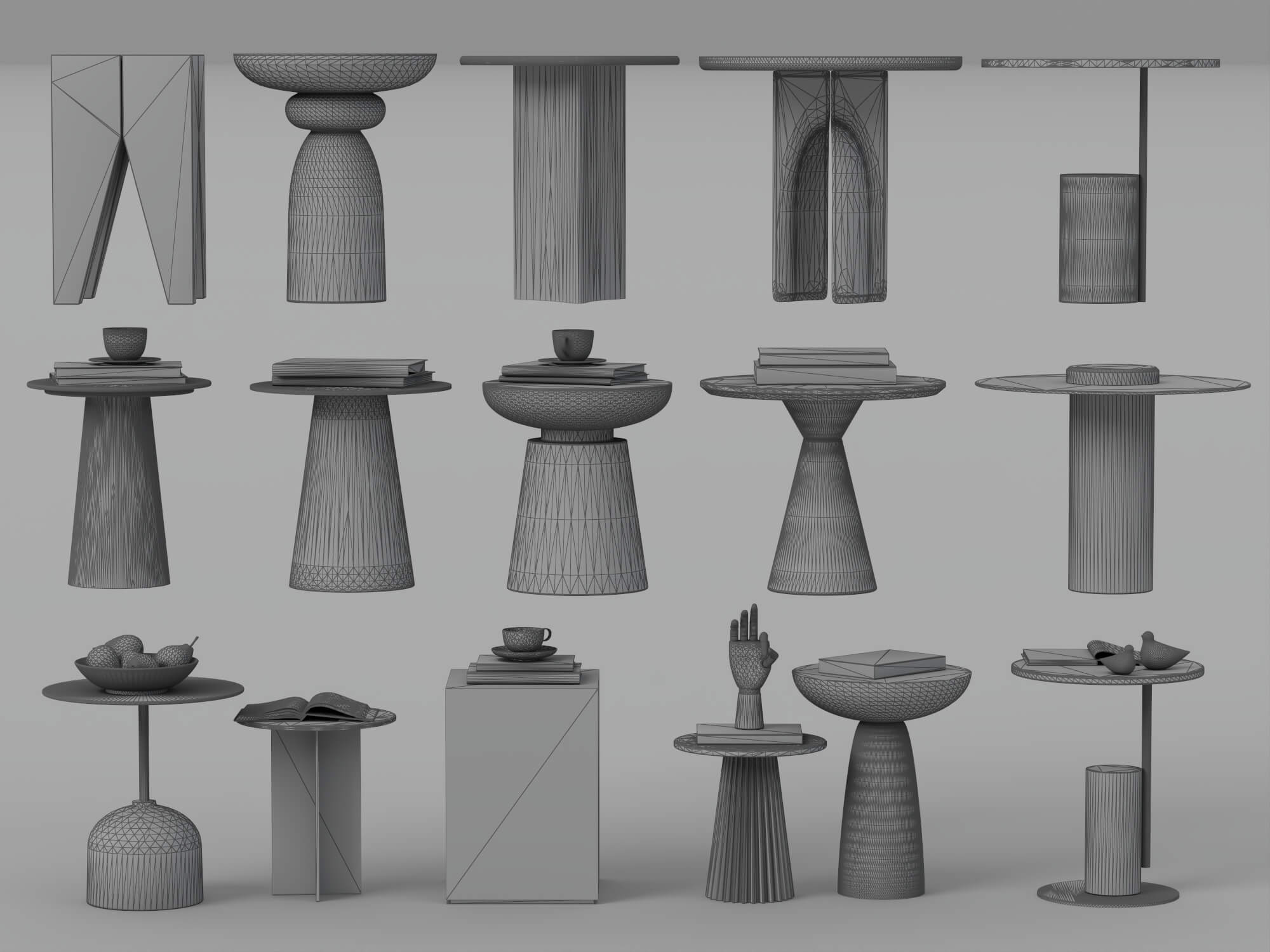 Modern Side Table Collection 3D Model Set 15 Pieces 3D Model