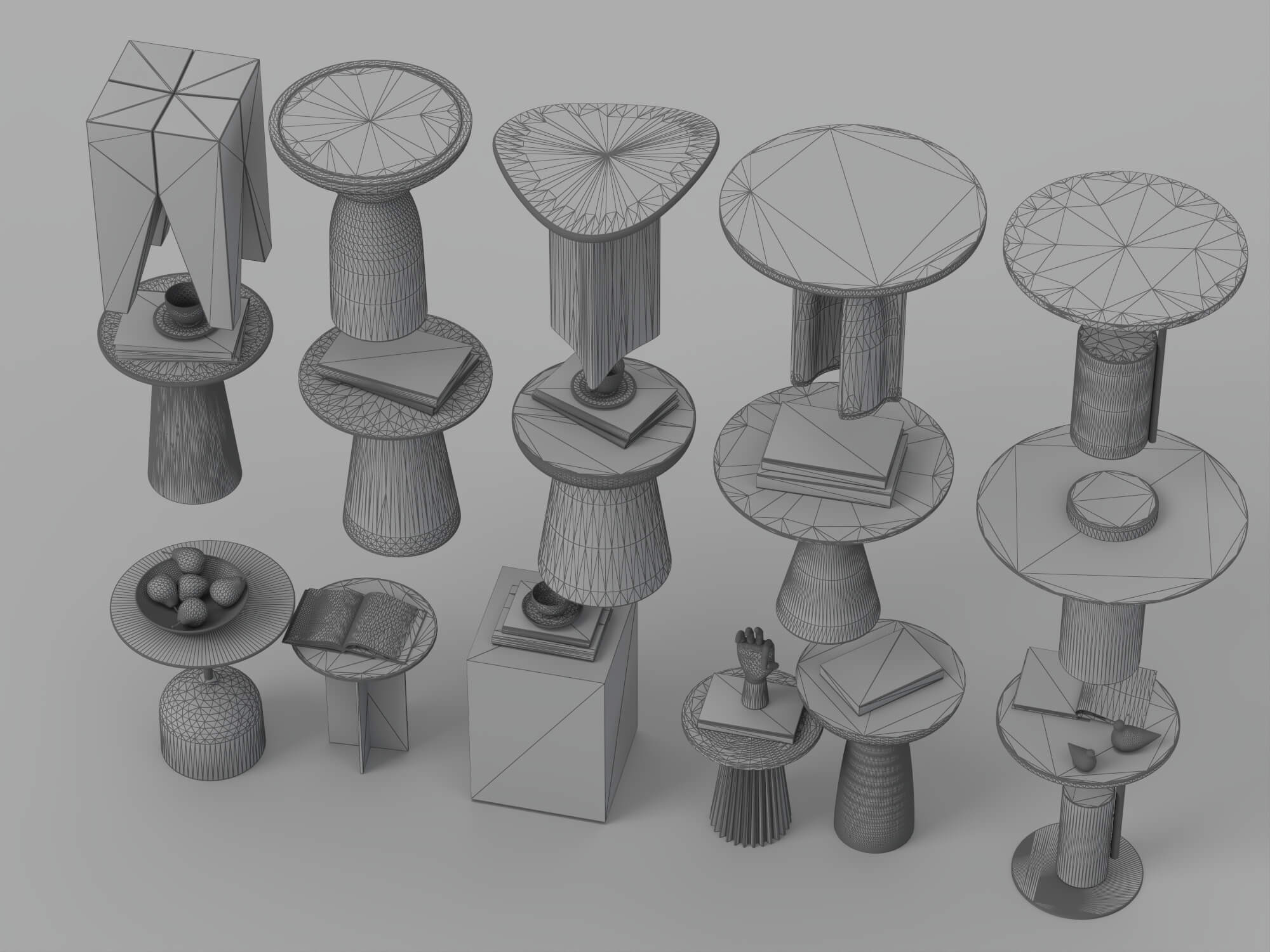 Modern Side Table Collection 3D Model Set 15 Pieces 3D Model