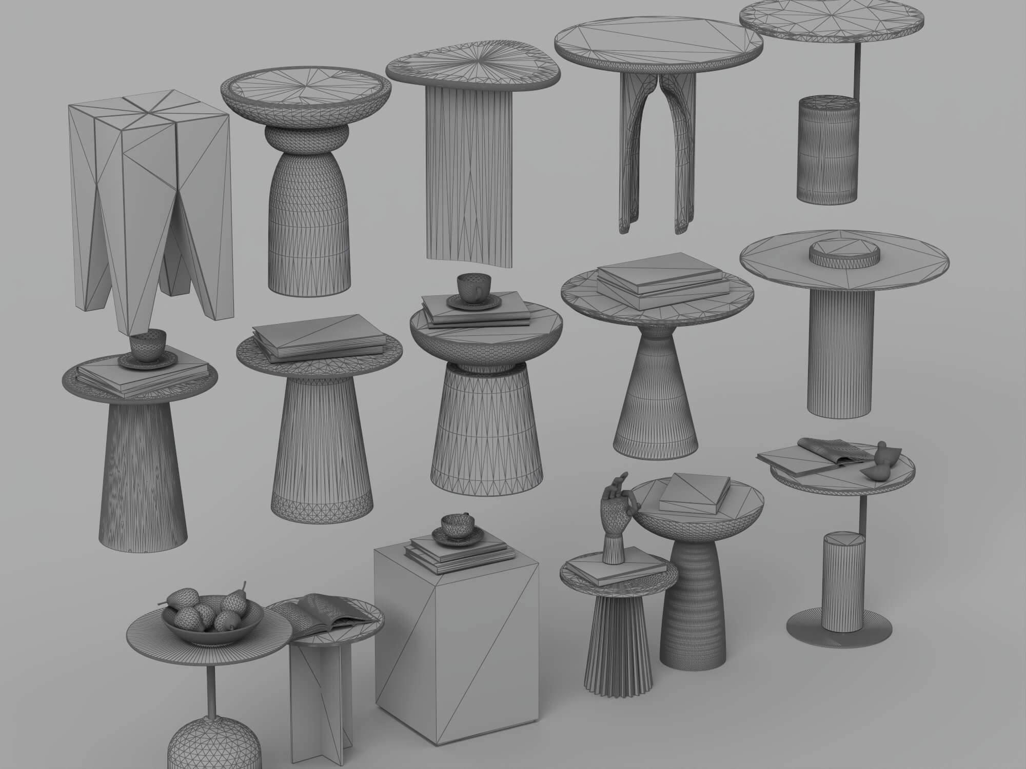 Modern Side Table Collection 3D Model Set 15 Pieces 3D Model