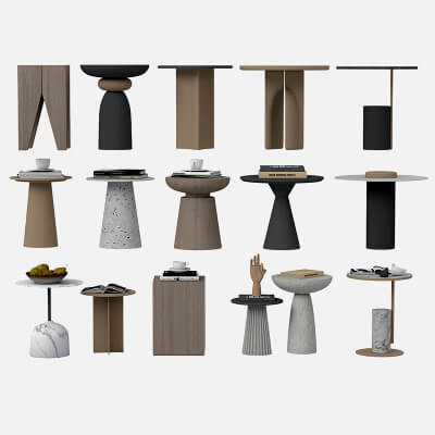 Modern Side Table Collection 3D Model Set 15 Pieces