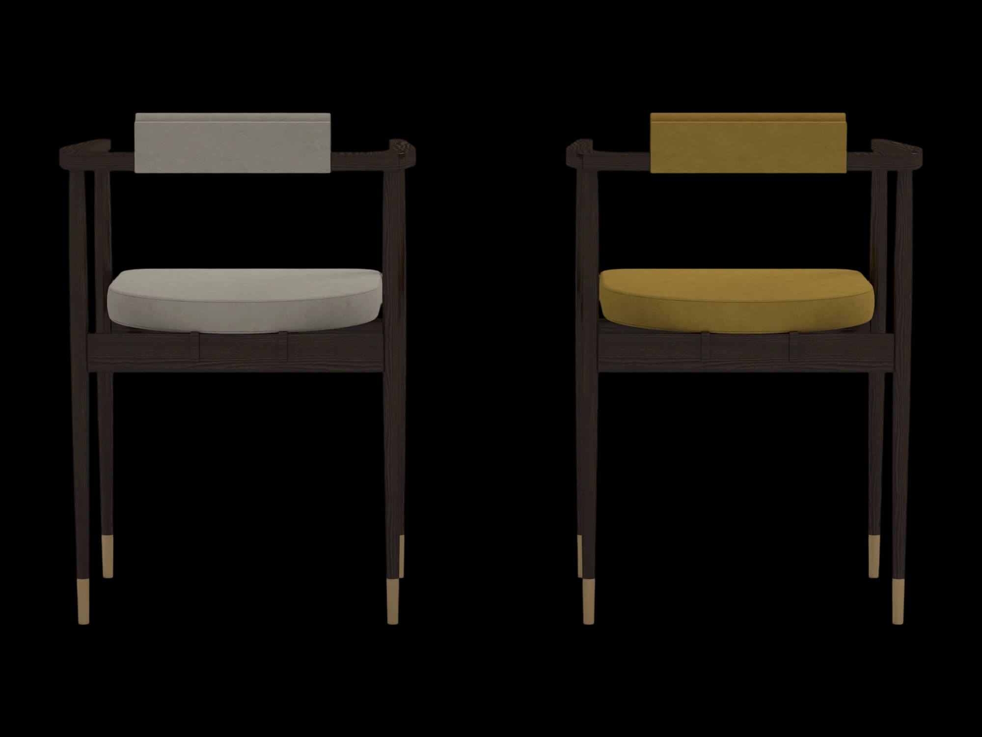 Modern Wooden Armchair Set with Cream and Yellow Cushions 3D Model