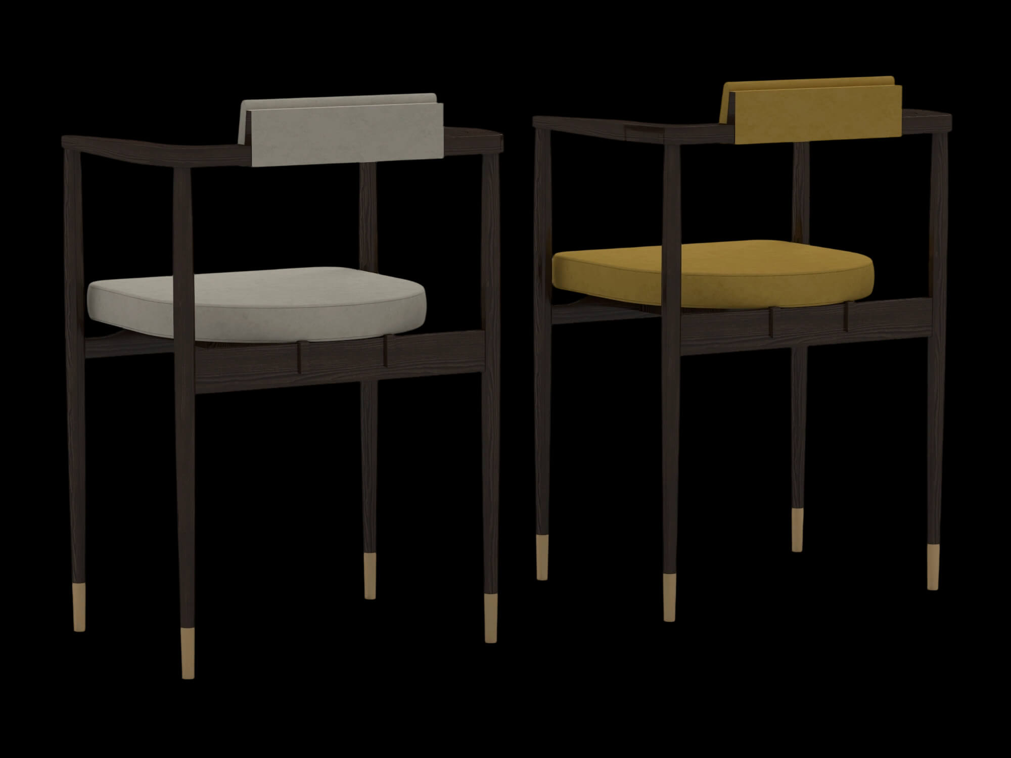 Modern Wooden Armchair Set with Cream and Yellow Cushions 3D Model