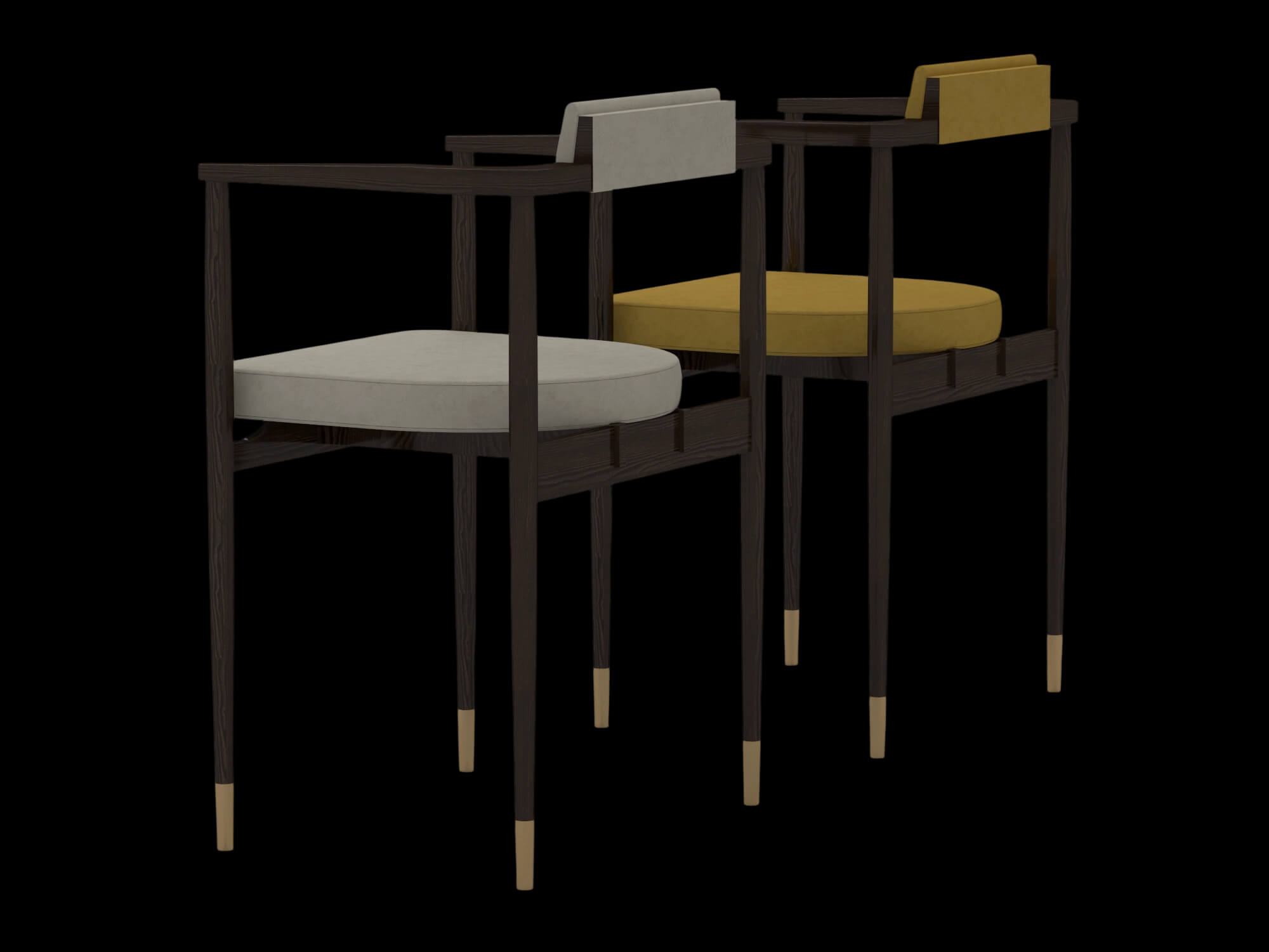 Modern Wooden Armchair Set with Cream and Yellow Cushions 3D Model
