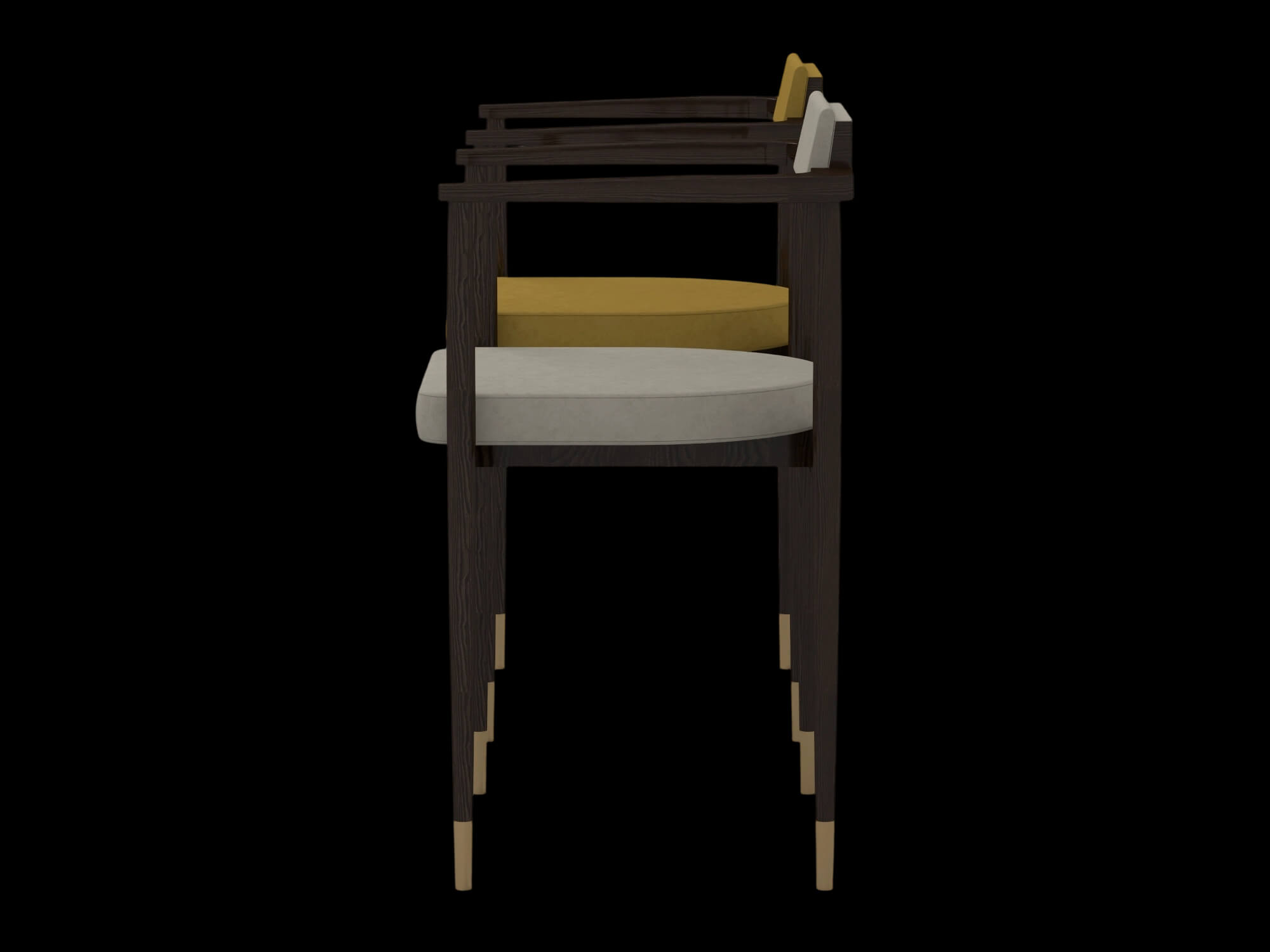 Modern Wooden Armchair Set with Cream and Yellow Cushions 3D Model