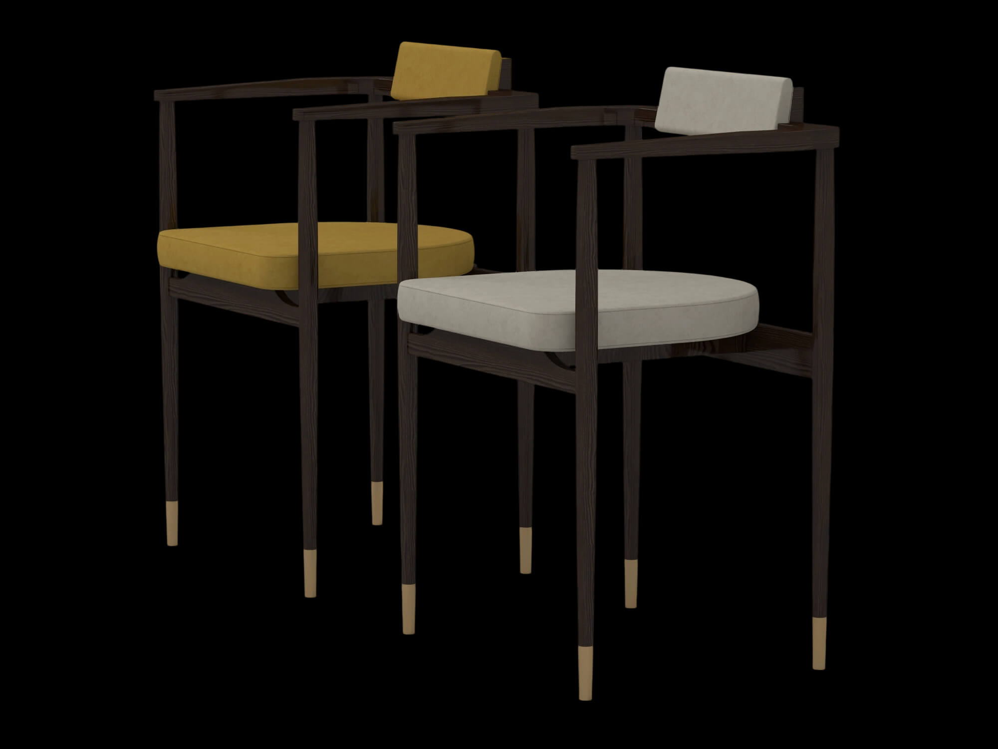 Modern Wooden Armchair Set with Cream and Yellow Cushions 3D Model