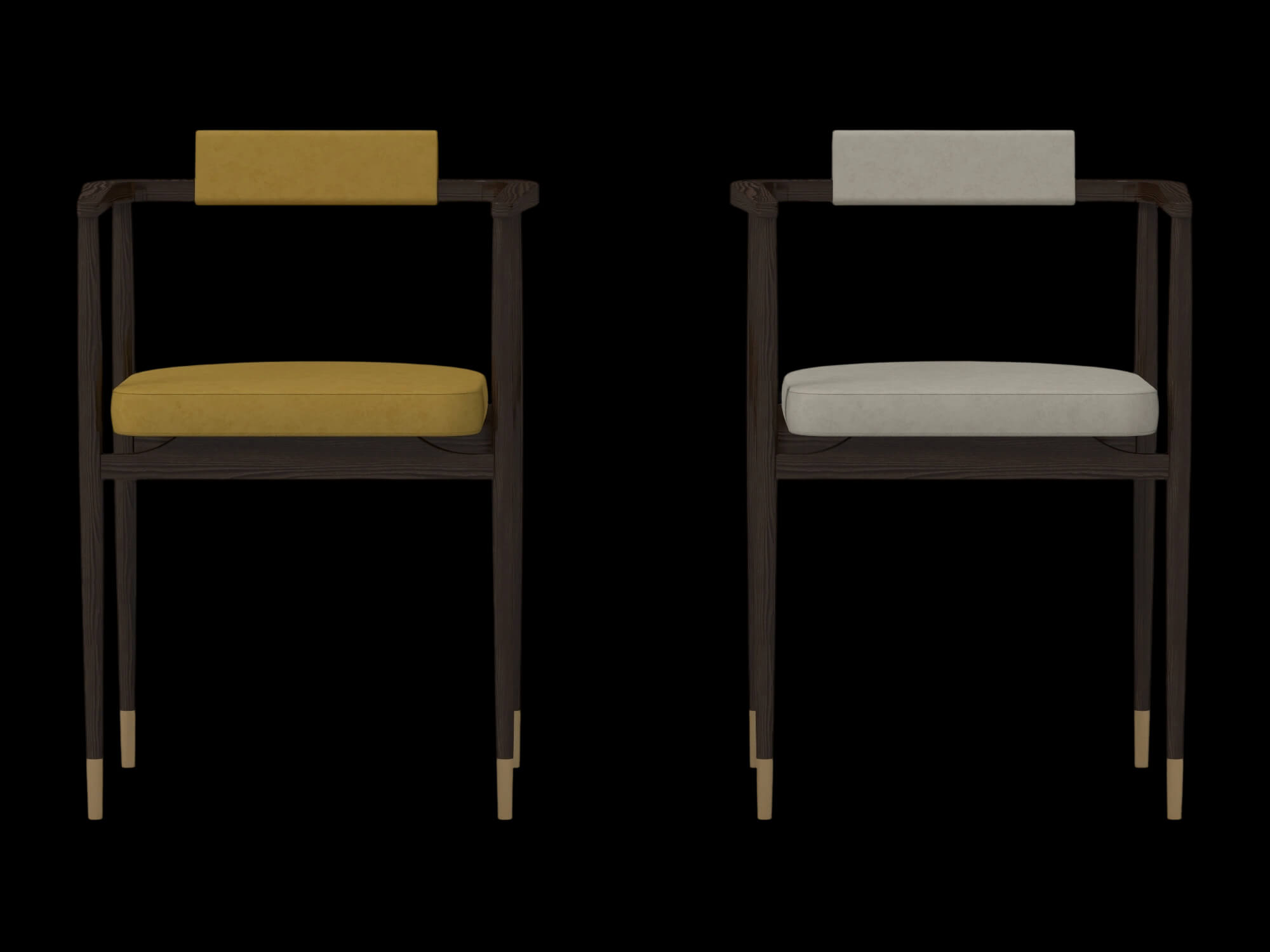 Modern Wooden Armchair Set with Cream and Yellow Cushions 3D Model