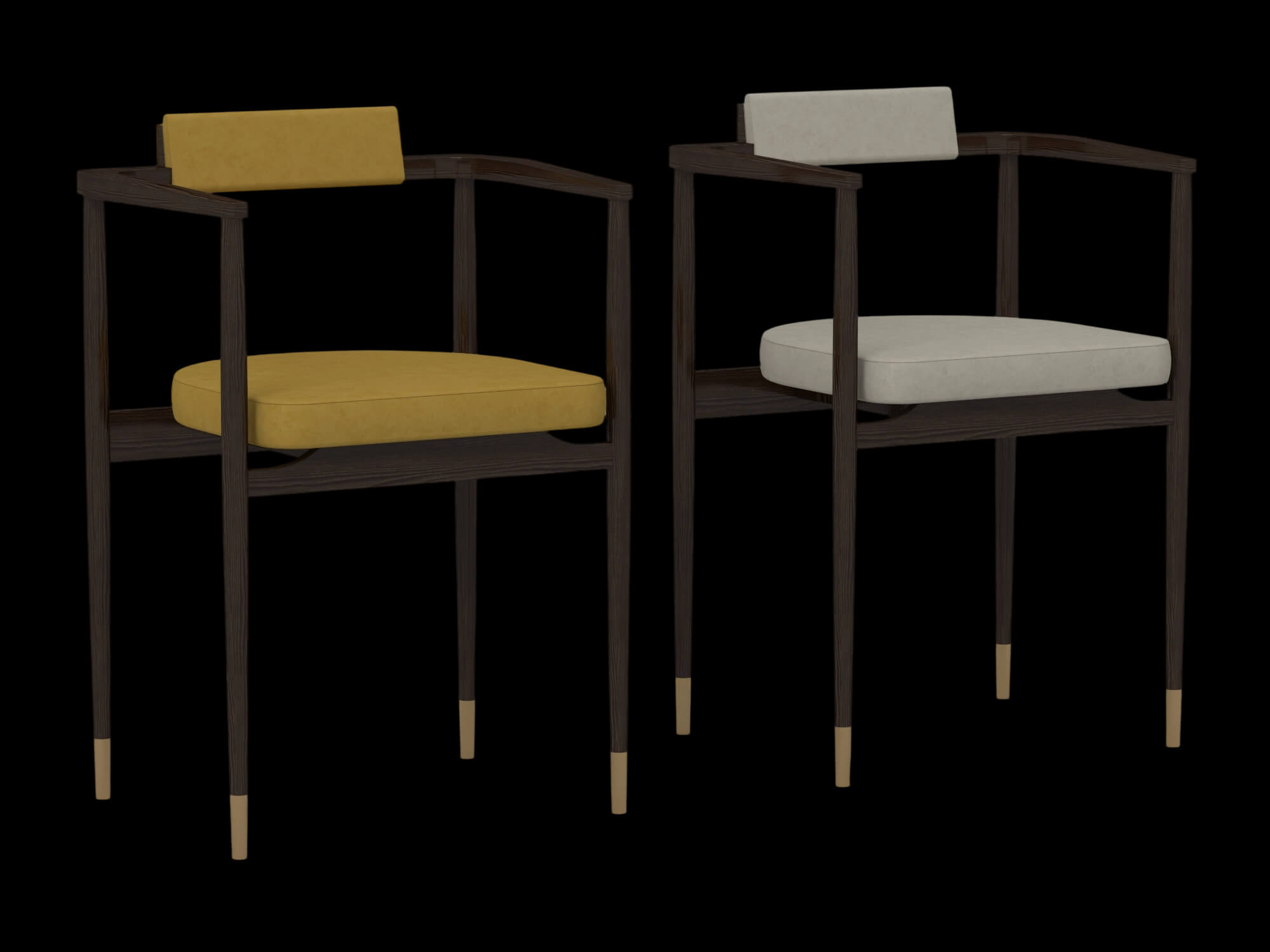 Modern Wooden Armchair Set with Cream and Yellow Cushions 3D Model
