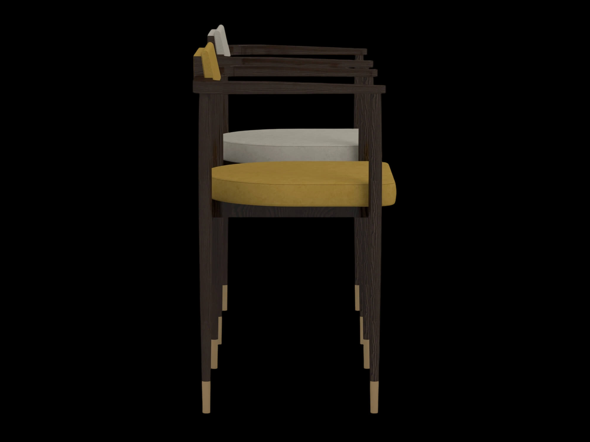 Modern Wooden Armchair Set with Cream and Yellow Cushions 3D Model