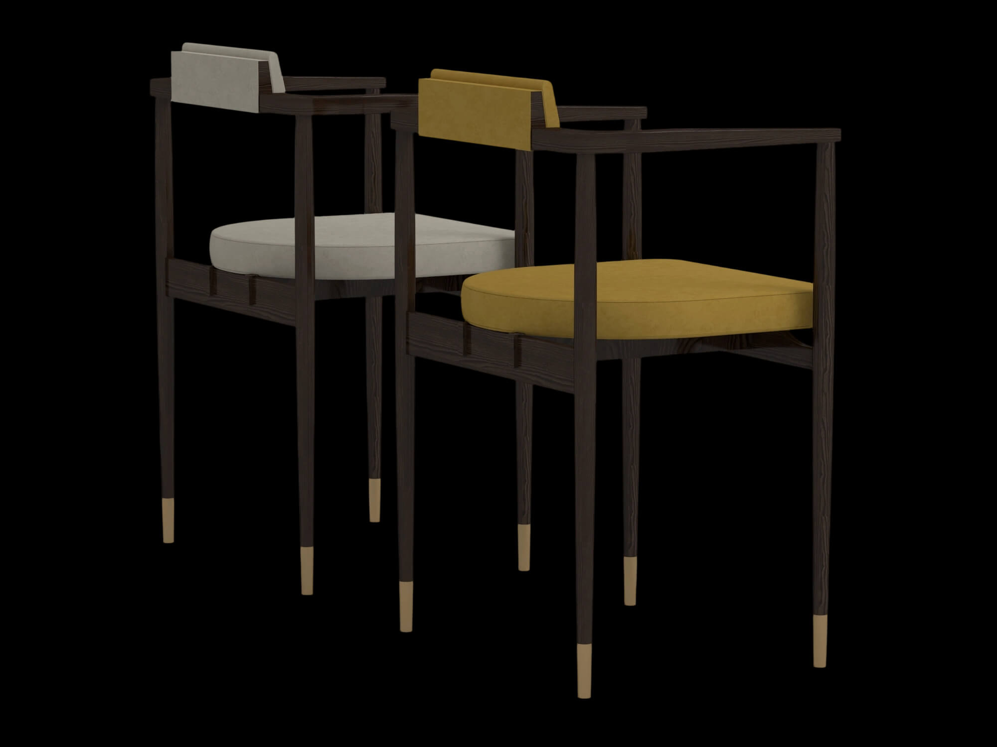 Modern Wooden Armchair Set with Cream and Yellow Cushions 3D Model