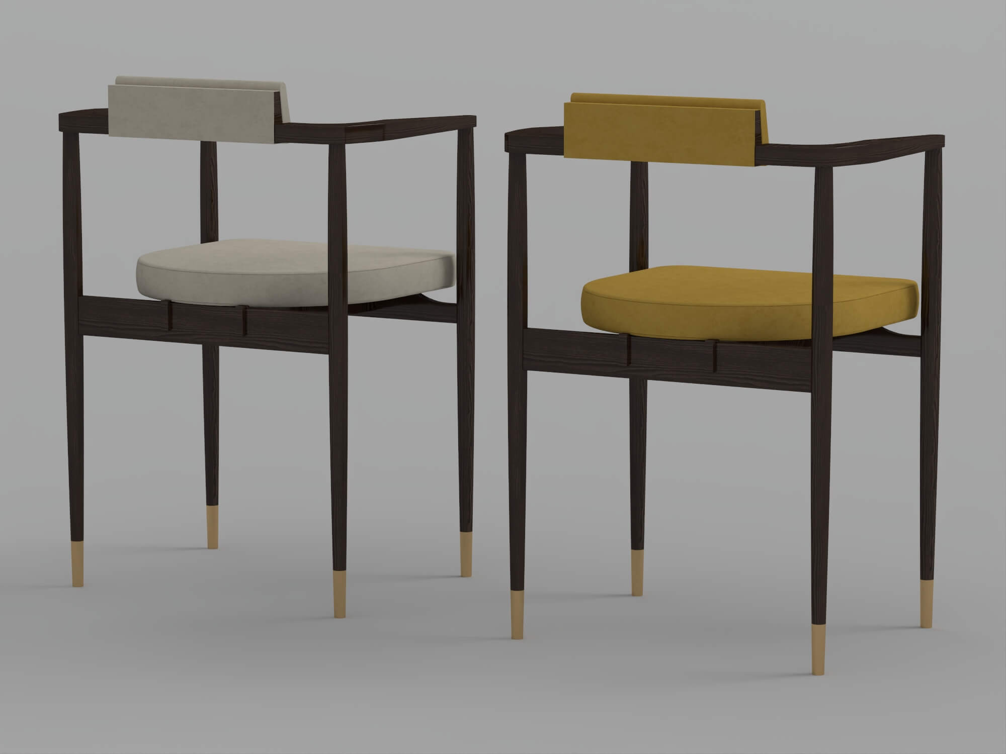 Modern Wooden Armchair Set with Cream and Yellow Cushions 3D Model