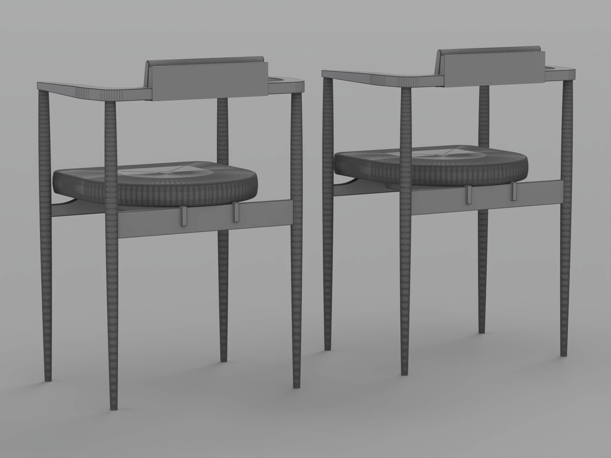 Modern Wooden Armchair Set with Cream and Yellow Cushions 3D Model