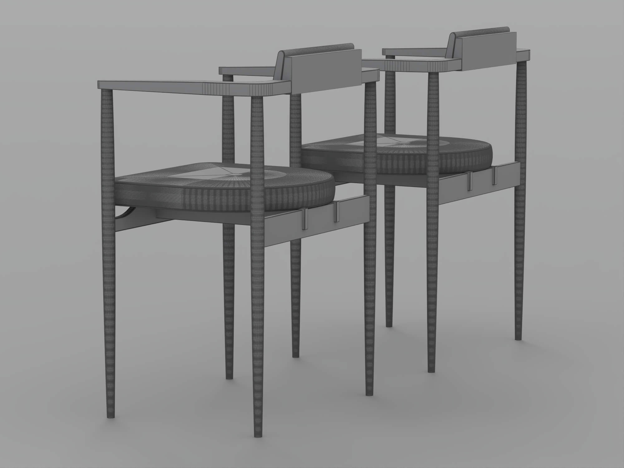 Modern Wooden Armchair Set with Cream and Yellow Cushions 3D Model