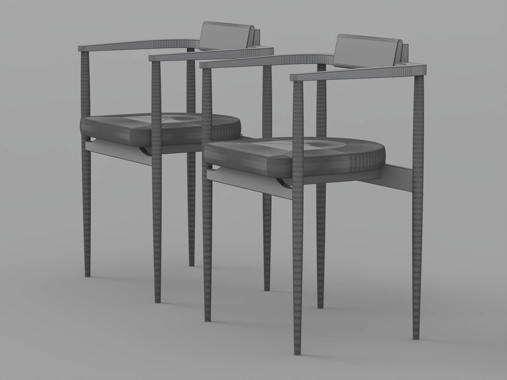 Modern Wooden Armchair Set with Cream and Yellow Cushions 3D Model