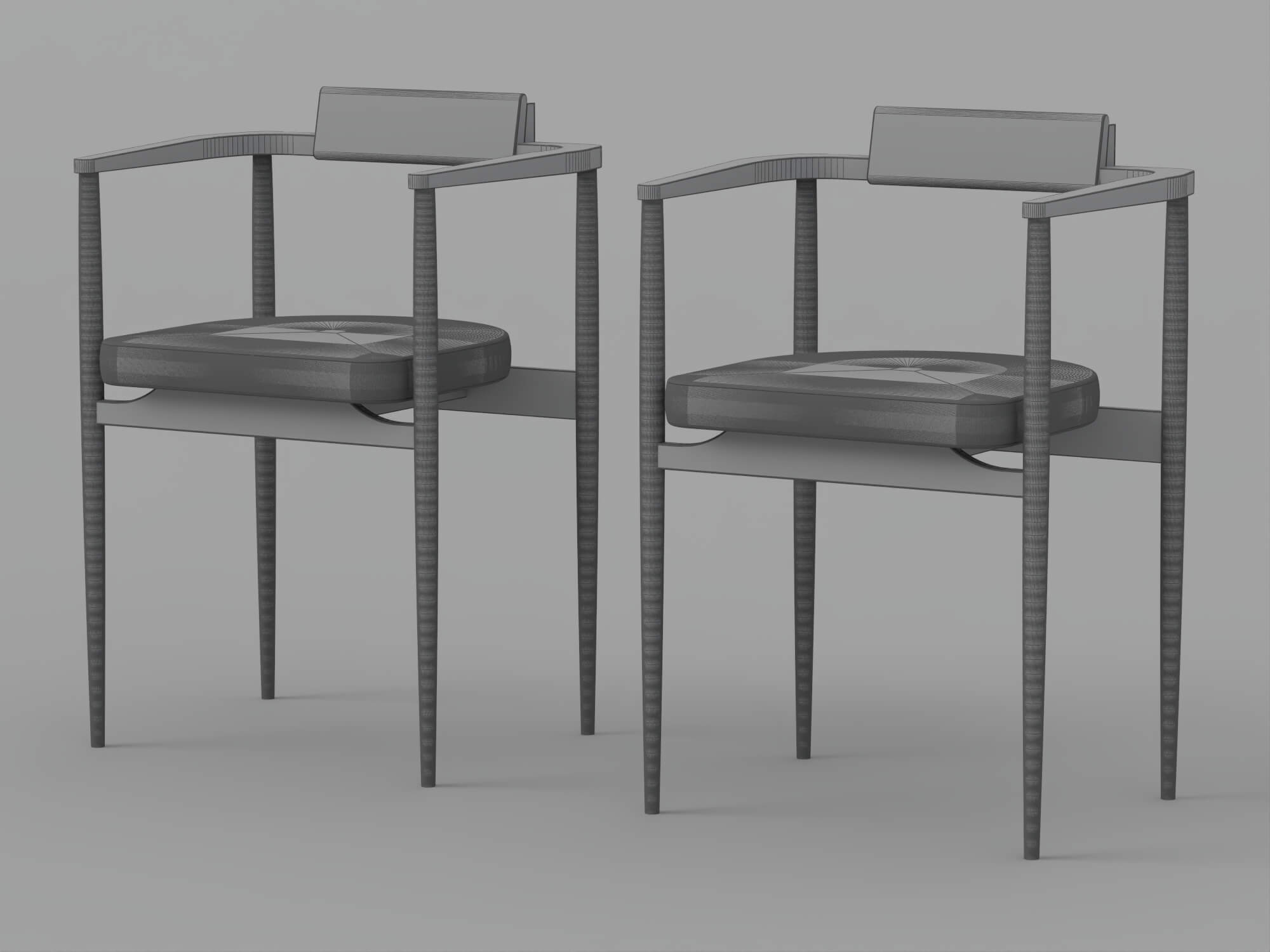 Modern Wooden Armchair Set with Cream and Yellow Cushions 3D Model