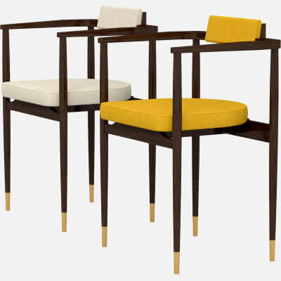 Modern Wooden Armchair Set with Cream and Yellow Cushions