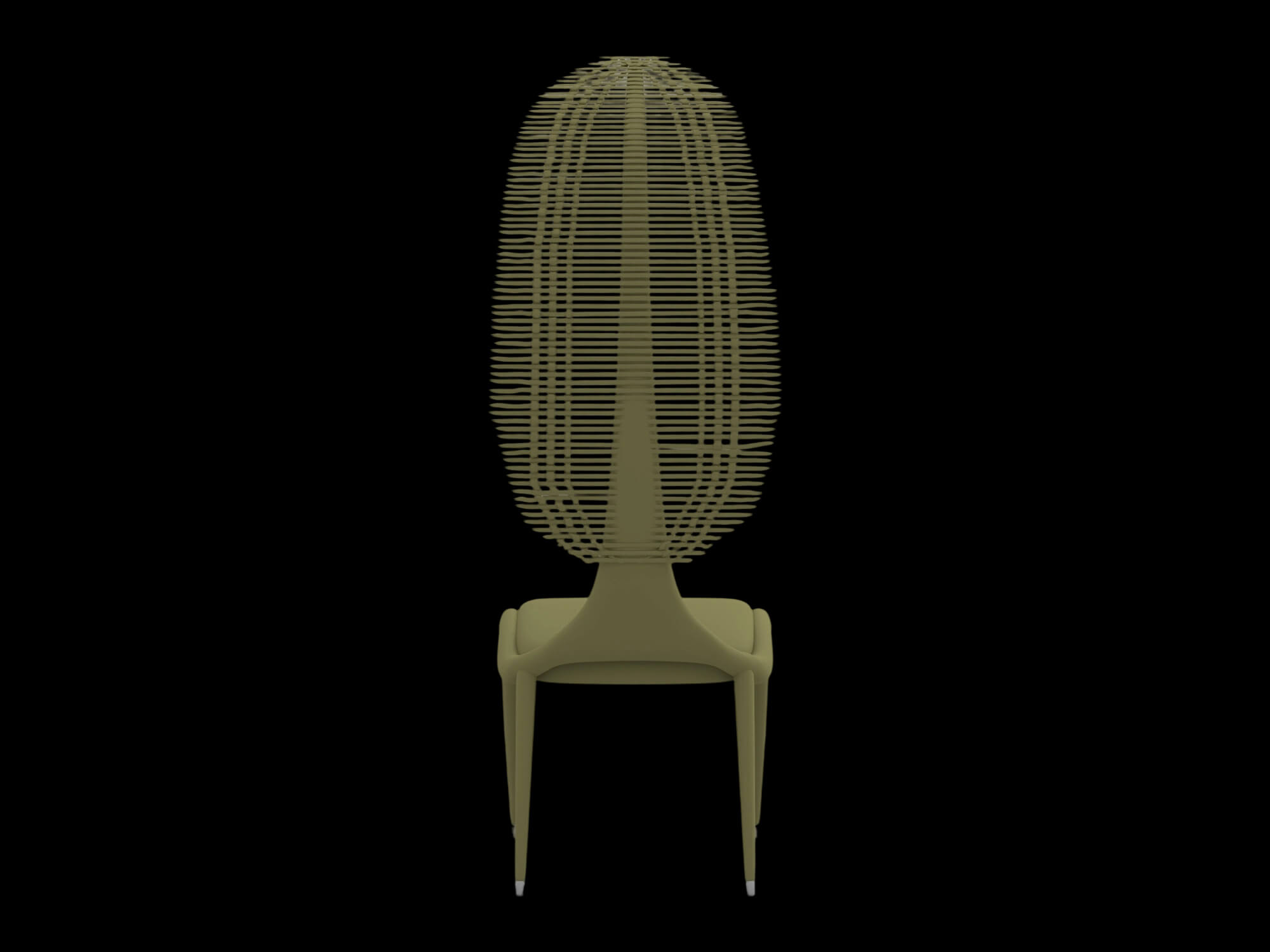 Olive Green Tall Slatted Back Chair 3D Model
