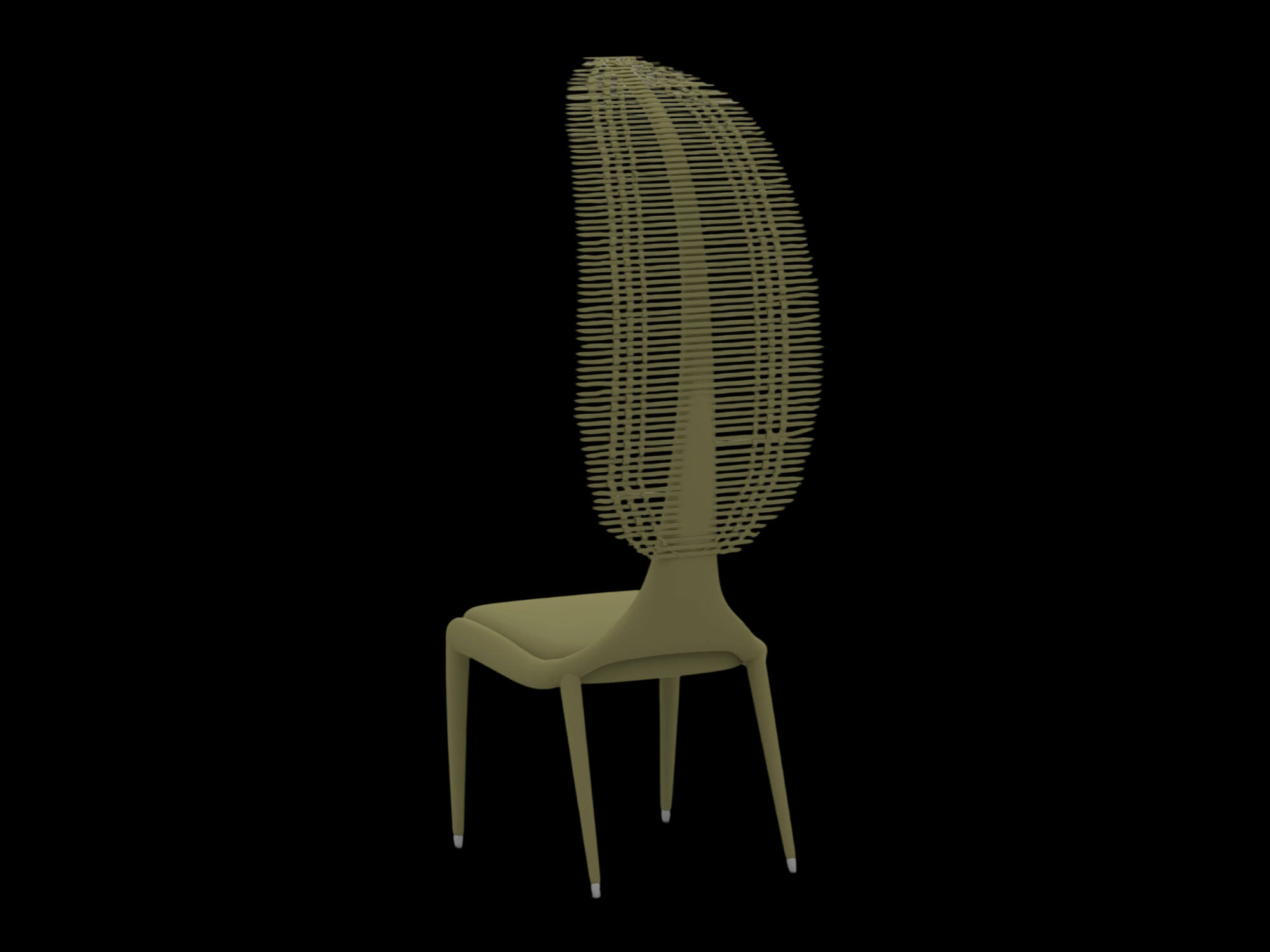 Olive Green Tall Slatted Back Chair 3D Model