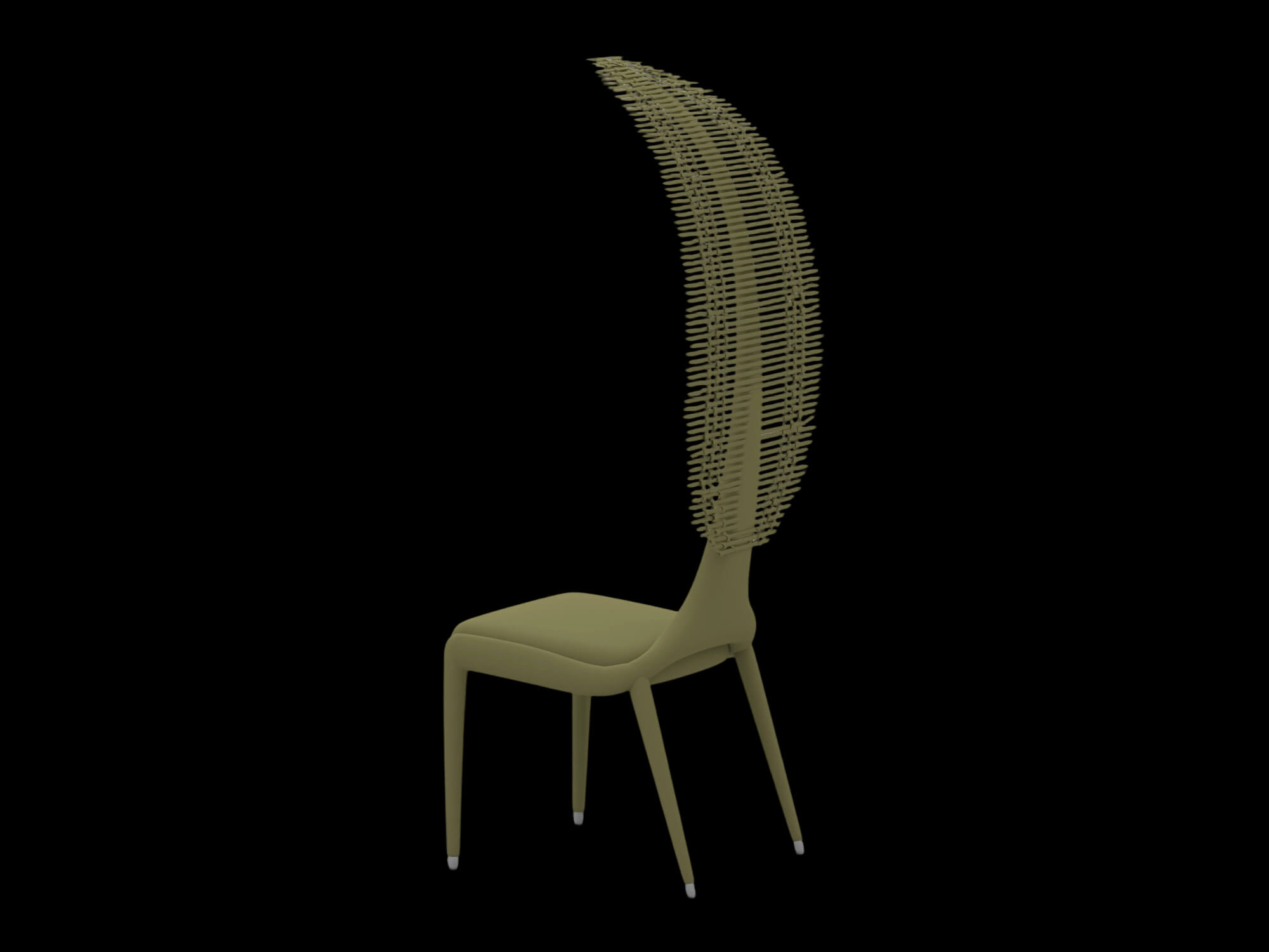 Olive Green Tall Slatted Back Chair 3D Model