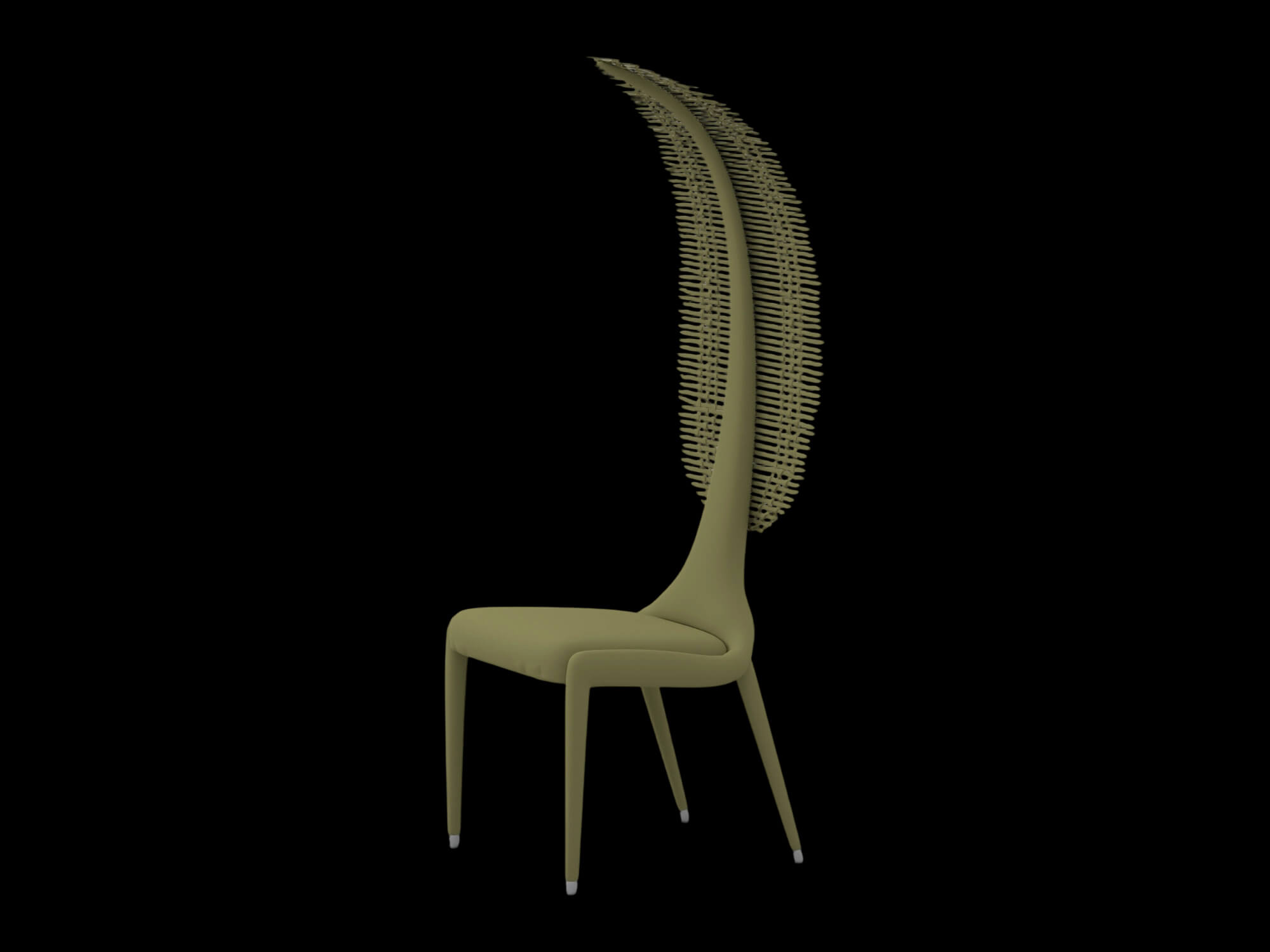 Olive Green Tall Slatted Back Chair 3D Model