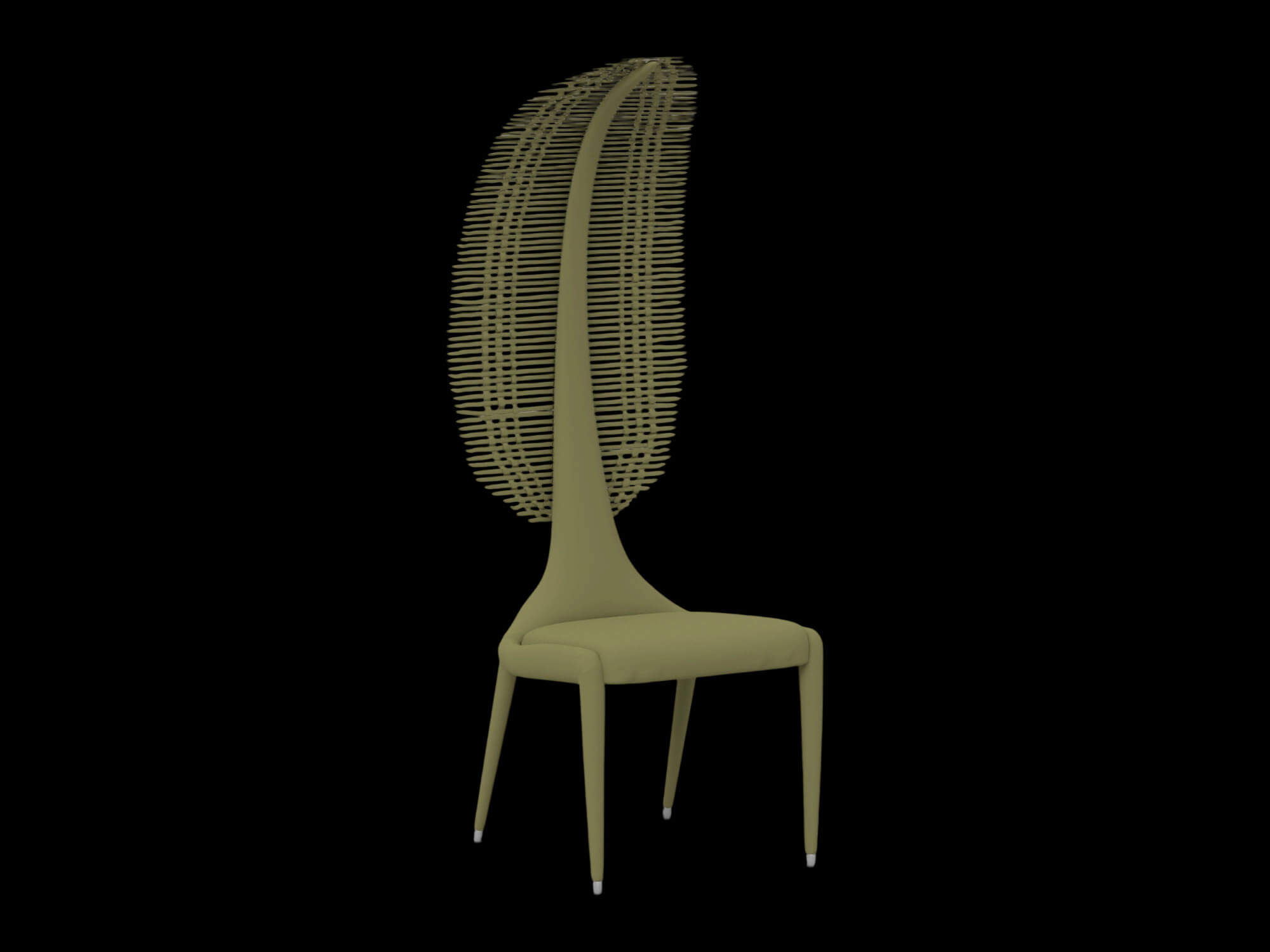 Olive Green Tall Slatted Back Chair 3D Model