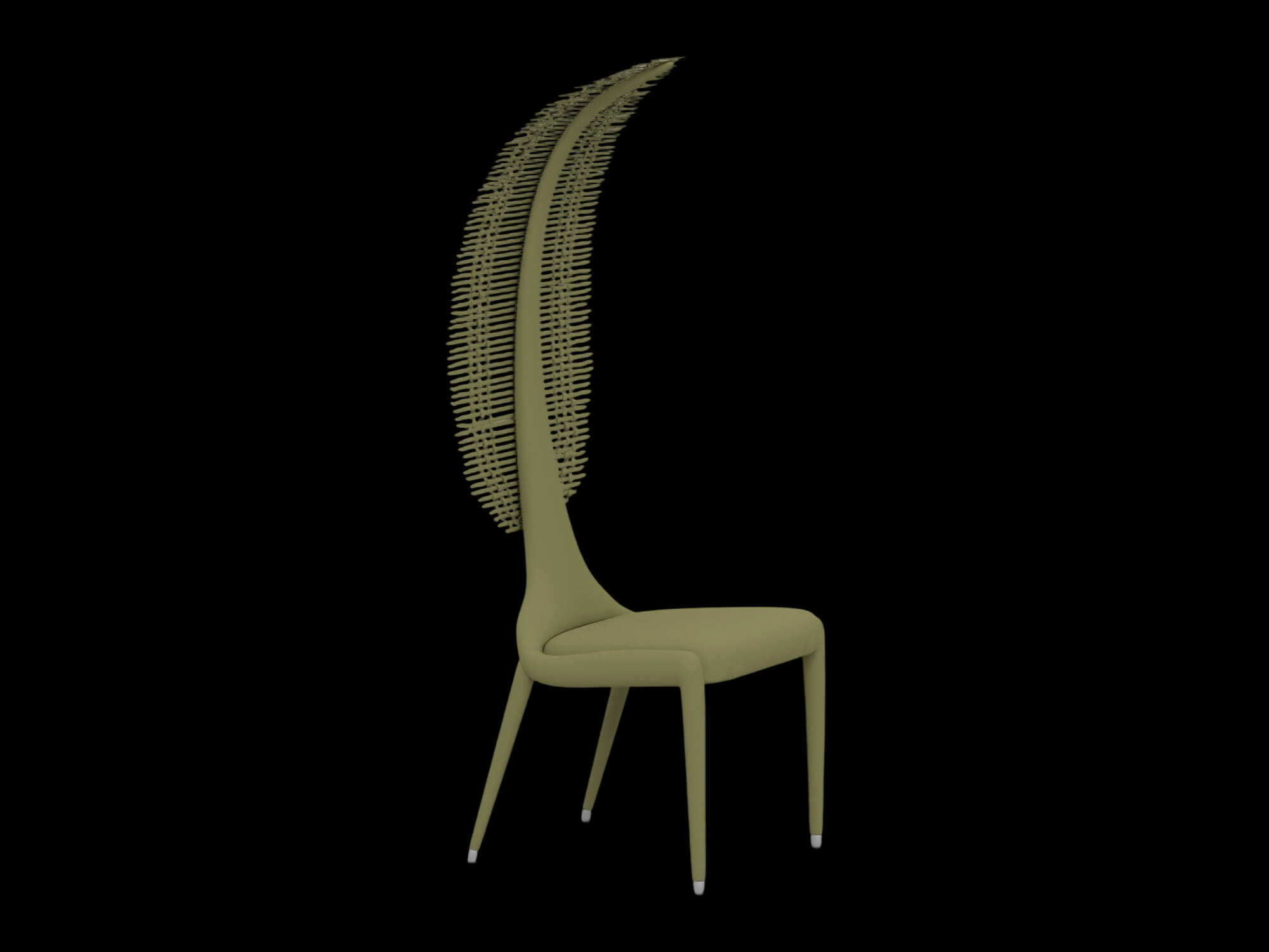 Olive Green Tall Slatted Back Chair 3D Model