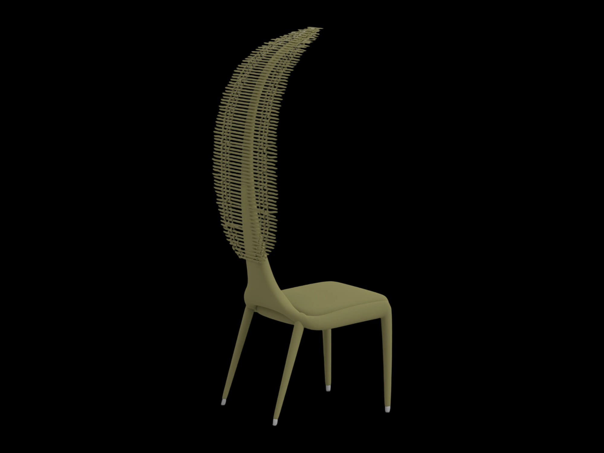 Olive Green Tall Slatted Back Chair 3D Model