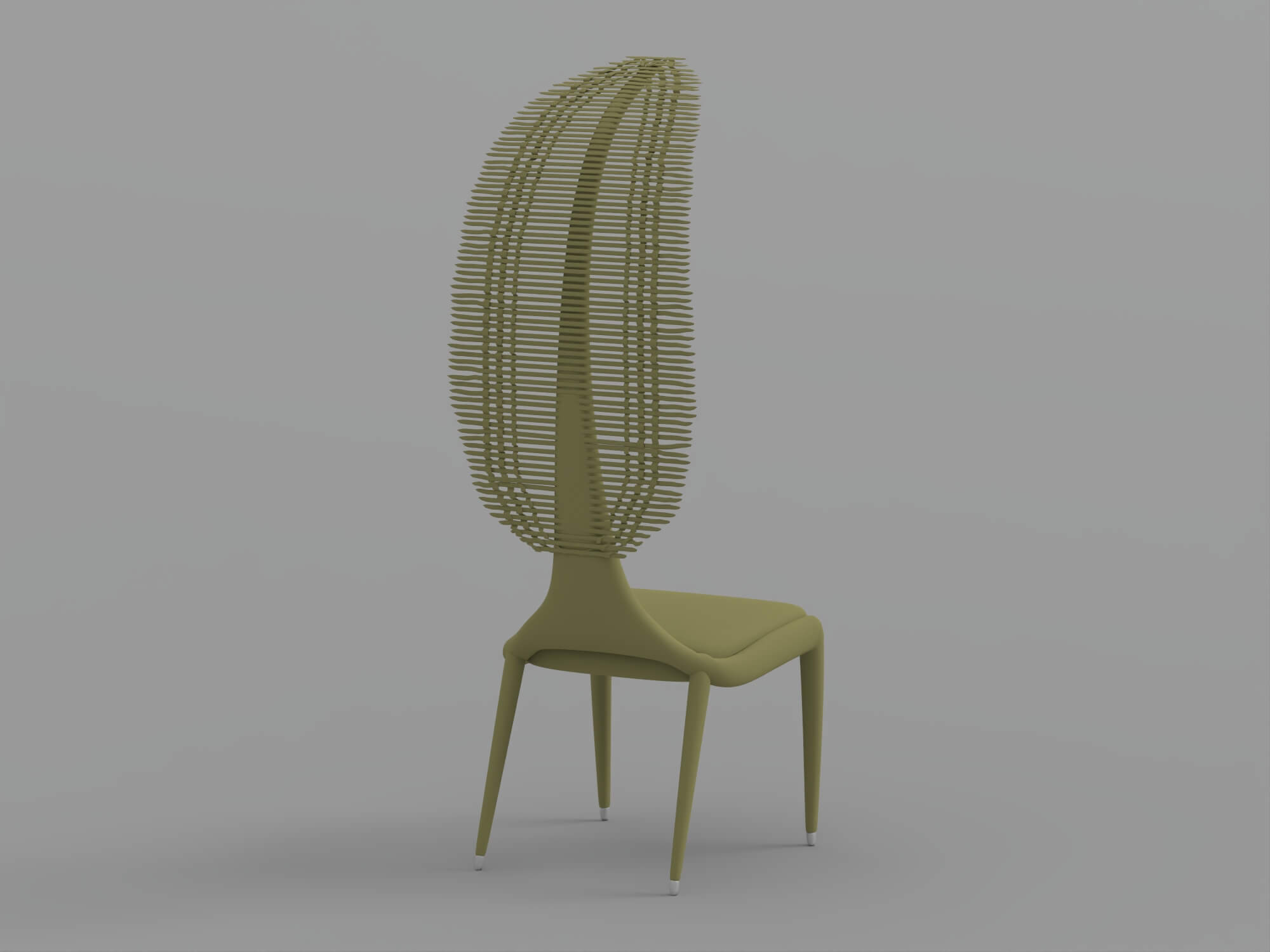 Olive Green Tall Slatted Back Chair 3D Model