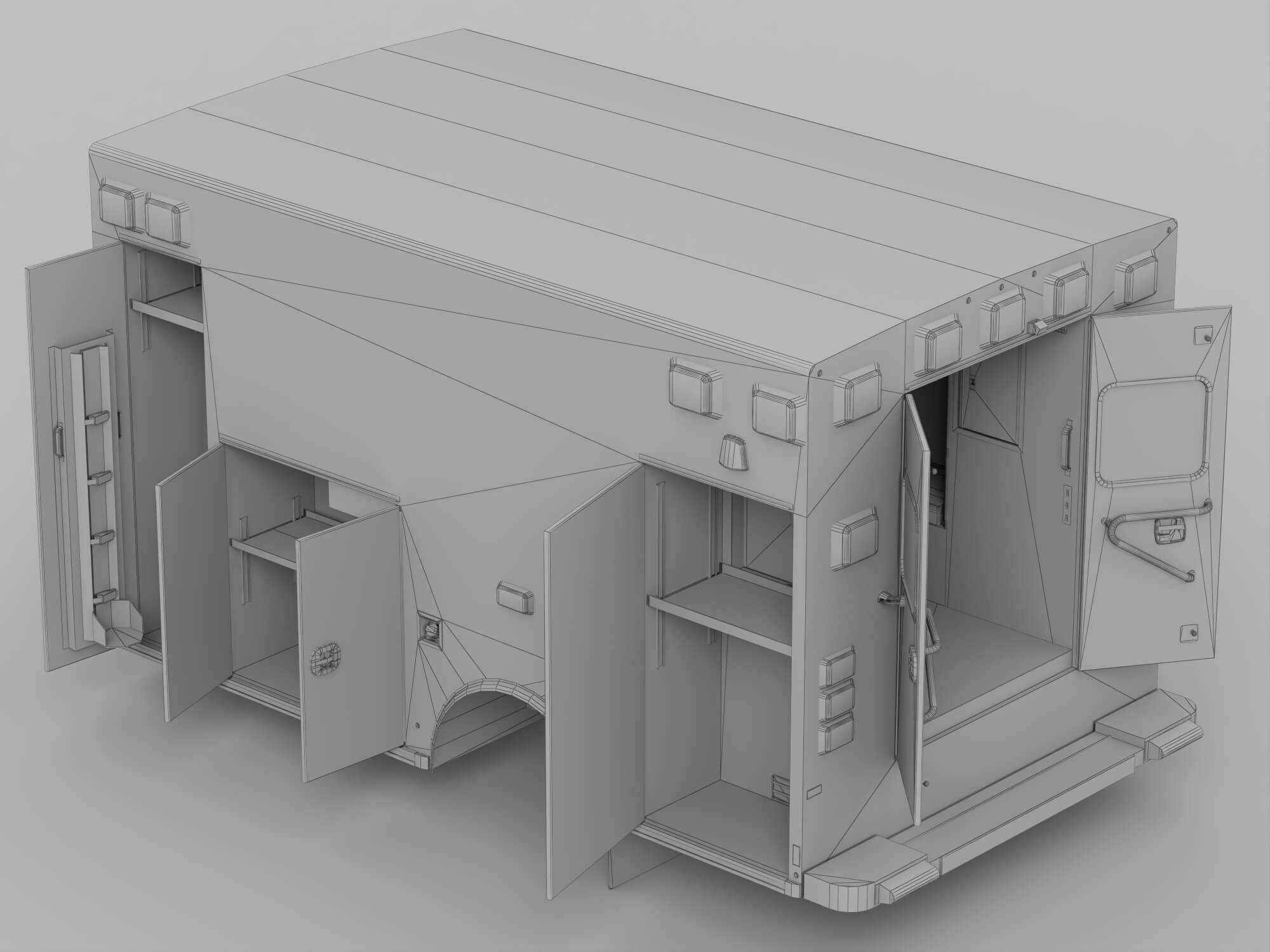 Open Door Ambulance Module With Interior Storage 3D Model