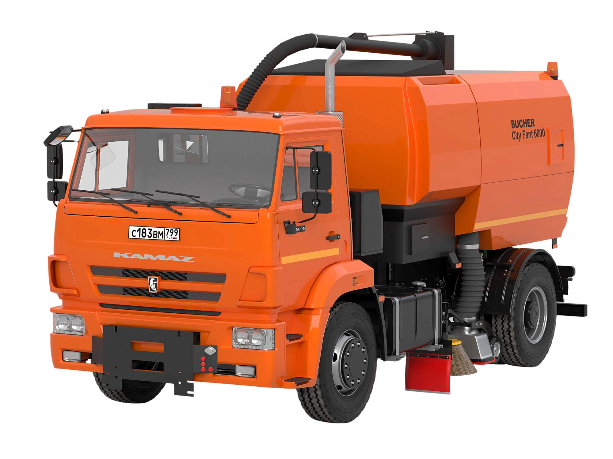 Orange Kamaz Street Sweeper Truck 3D Model 3D Model